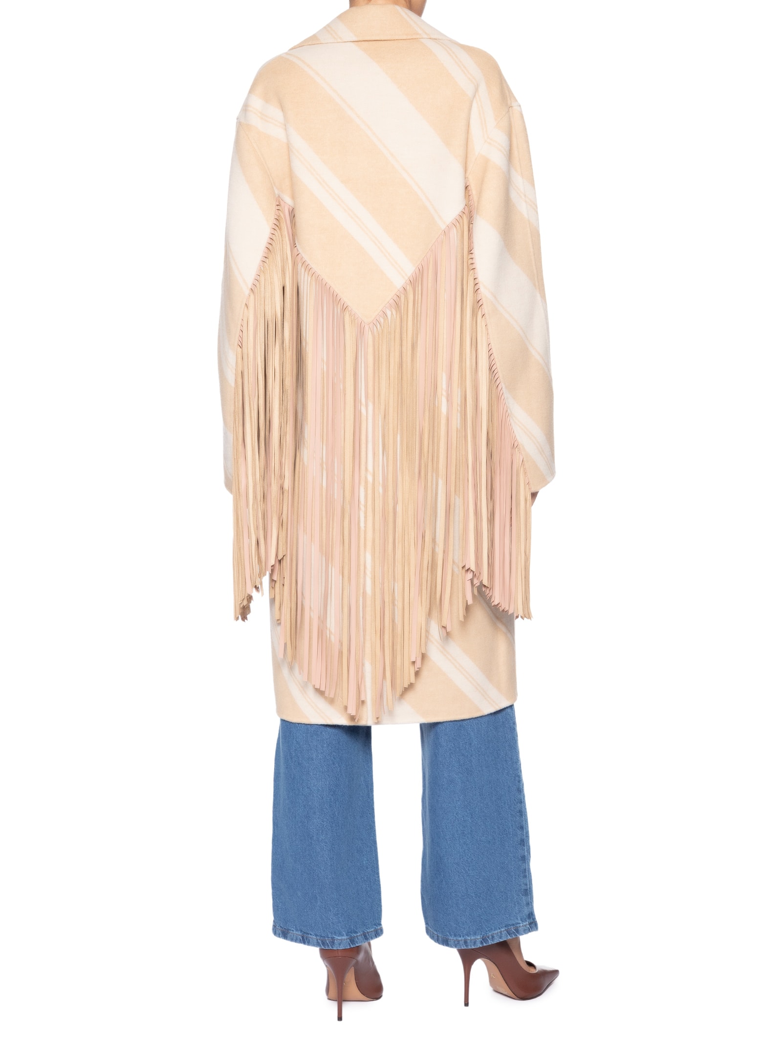 Casaco Feminino De Lã Estampado Com Detalhes De Franjas  Bege Animale