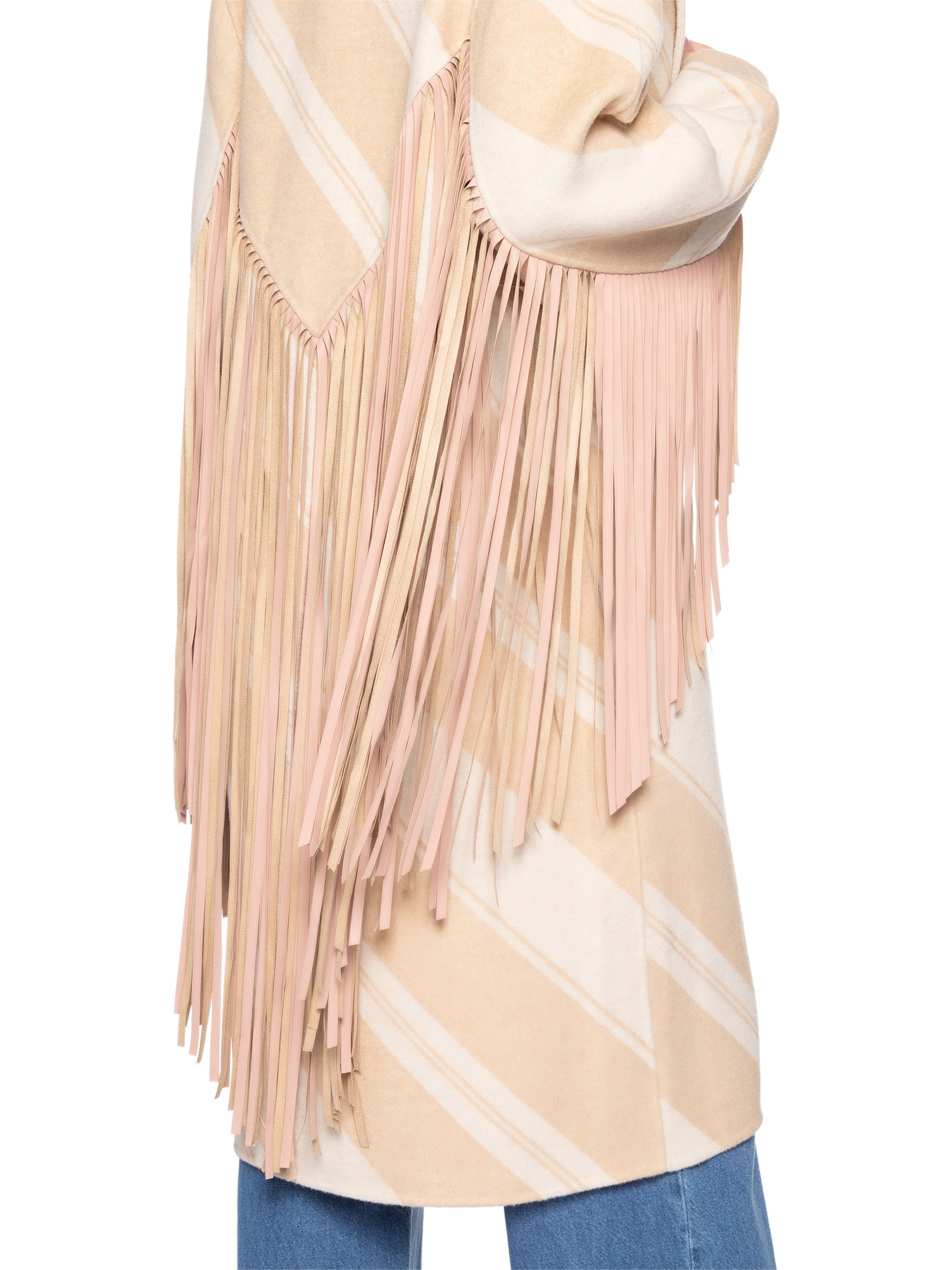 Casaco Feminino De Lã Estampado Com Detalhes De Franjas  Bege Animale