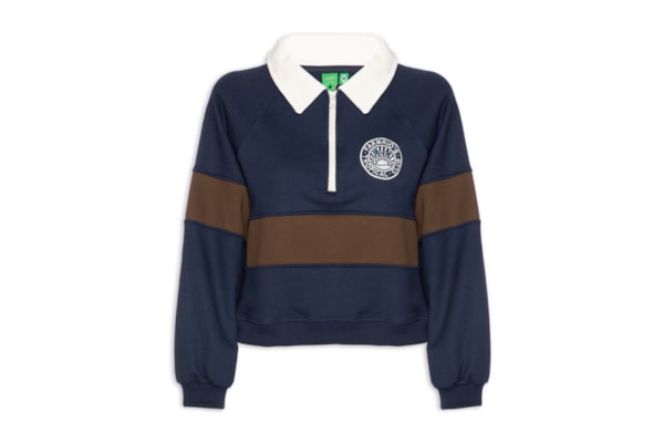 Casaco Feminino De Moletom Bordado Tricolor - Azul