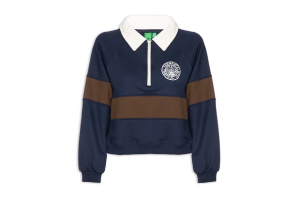 Casaco Feminino De Moletom Bordado Tricolor - Azul