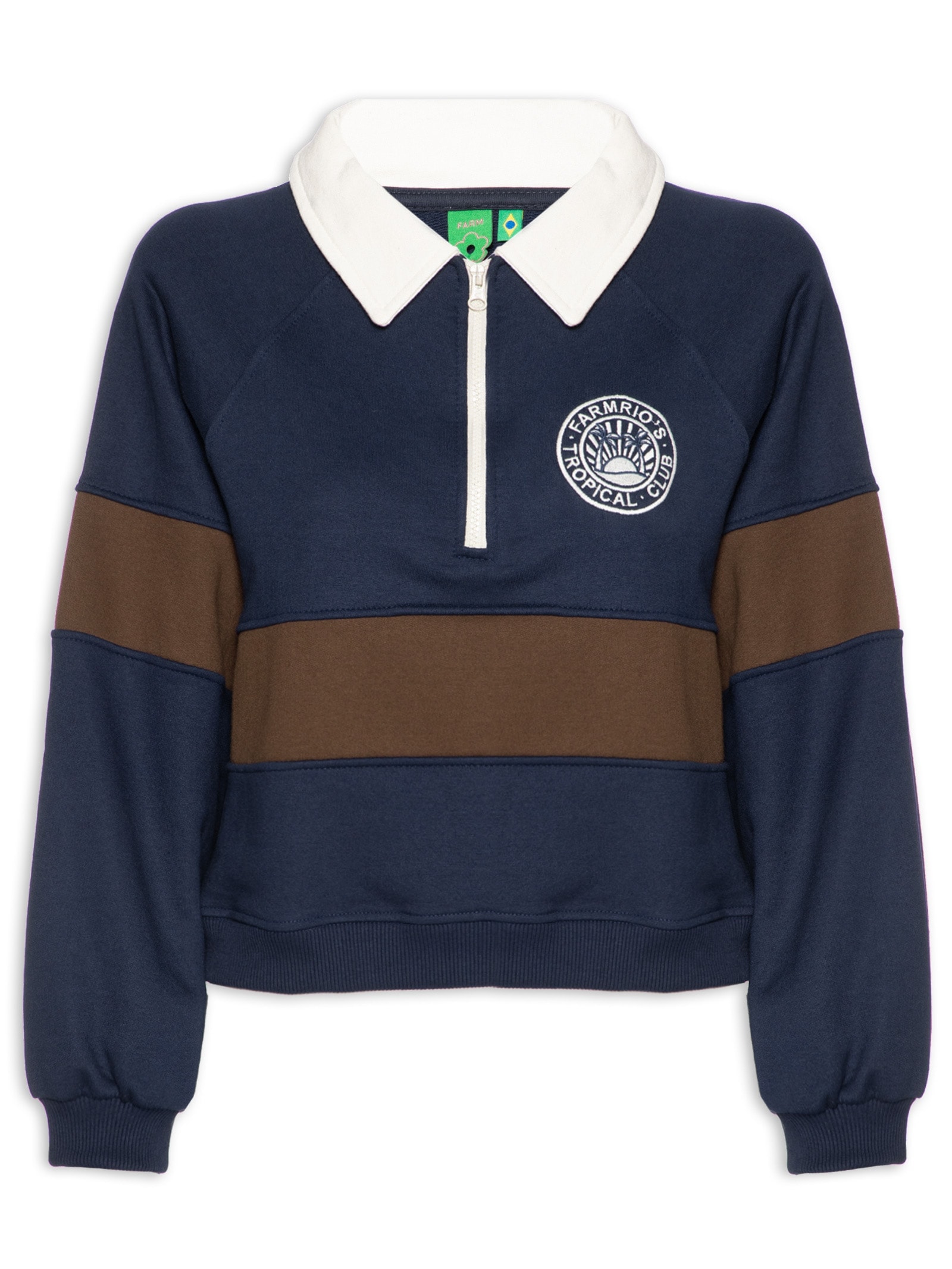 Casaco Feminino De Moletom Bordado Tricolor Azul Farm