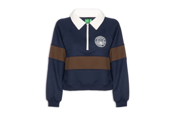Casaco Feminino De Moletom Bordado Tricolor - Azul