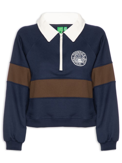 Casaco Feminino De Moletom Bordado Tricolor - Azul