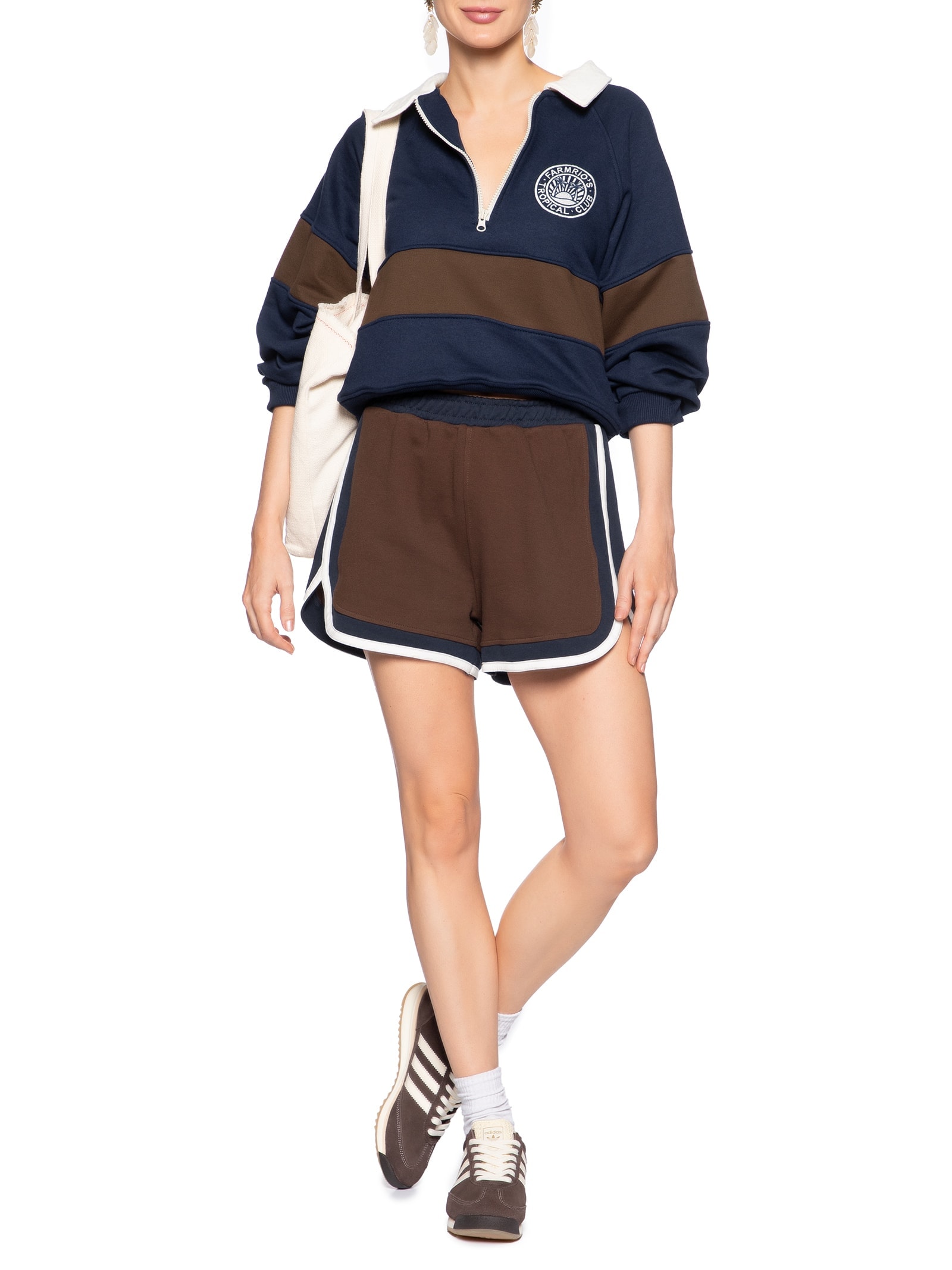 Casaco Feminino De Moletom Bordado Tricolor Azul Farm