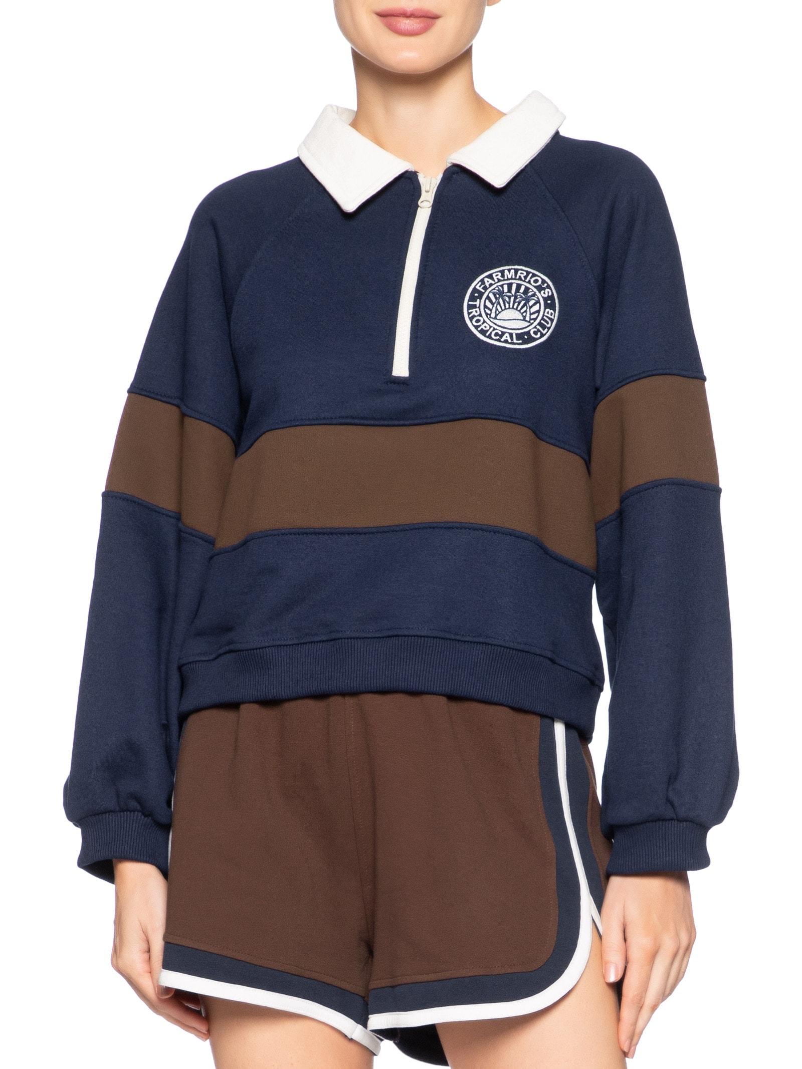 Casaco Feminino De Moletom Bordado Tricolor Azul Farm