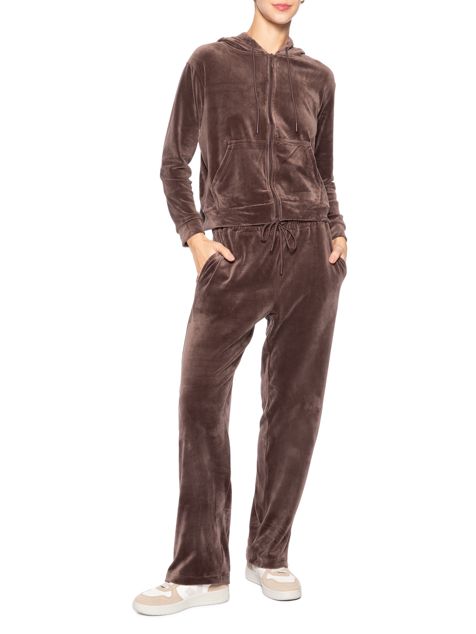 Casaco Feminino De Moletom Plush Marrom Basiq