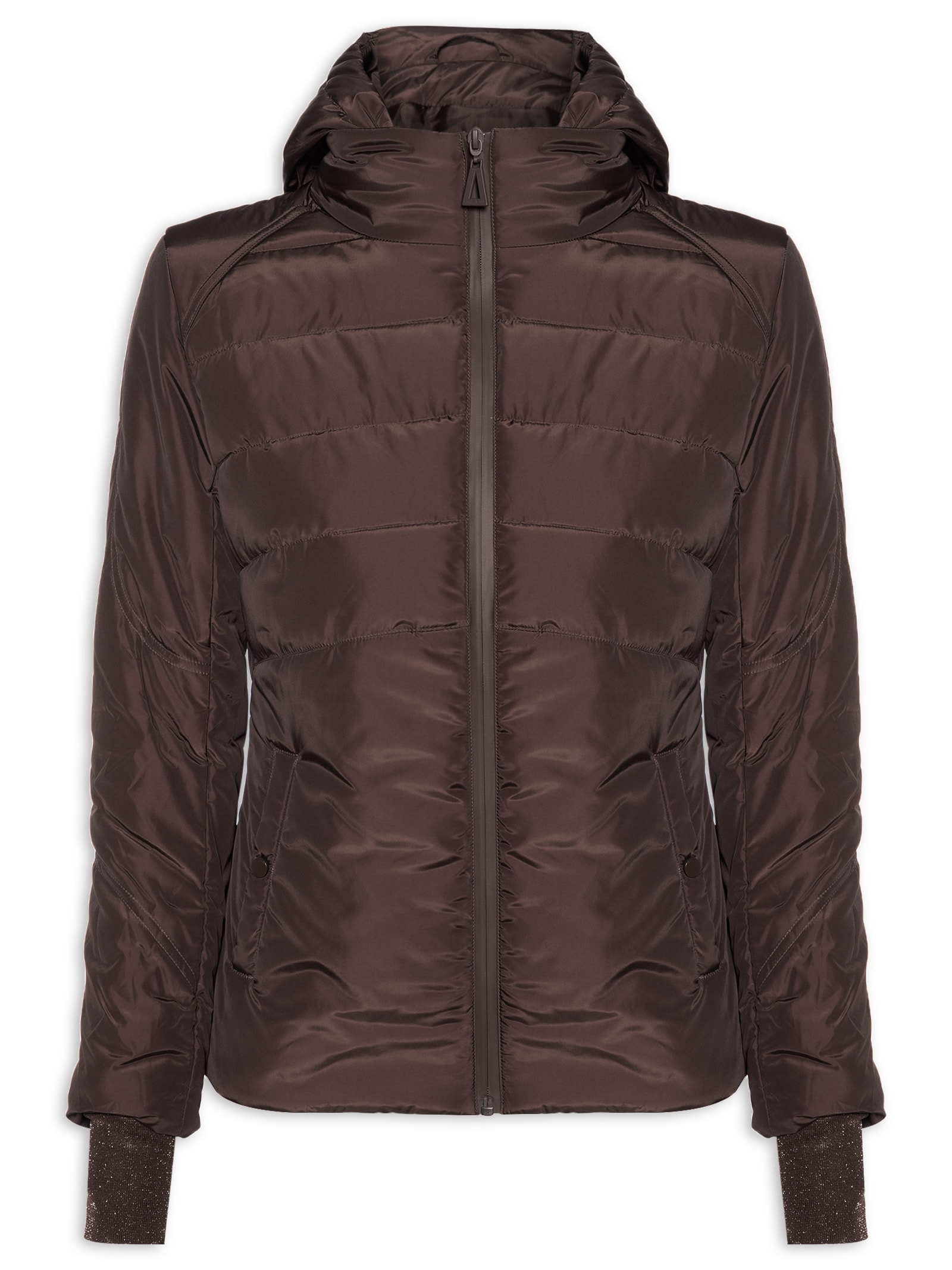 Casaco Feminino De Nylon E Malha Puffer Marrom Animale Jeans