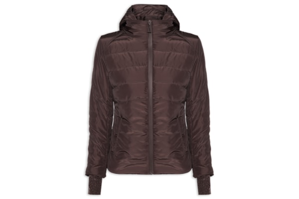 Casaco Feminino De Nylon E Malha Puffer - Marrom