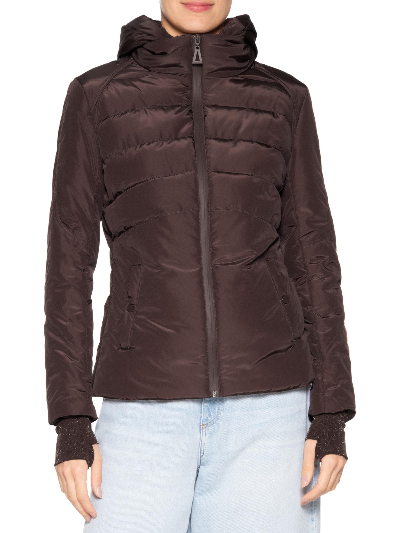 Casaco Feminino De Nylon E Malha Puffer Marrom Animale Jeans