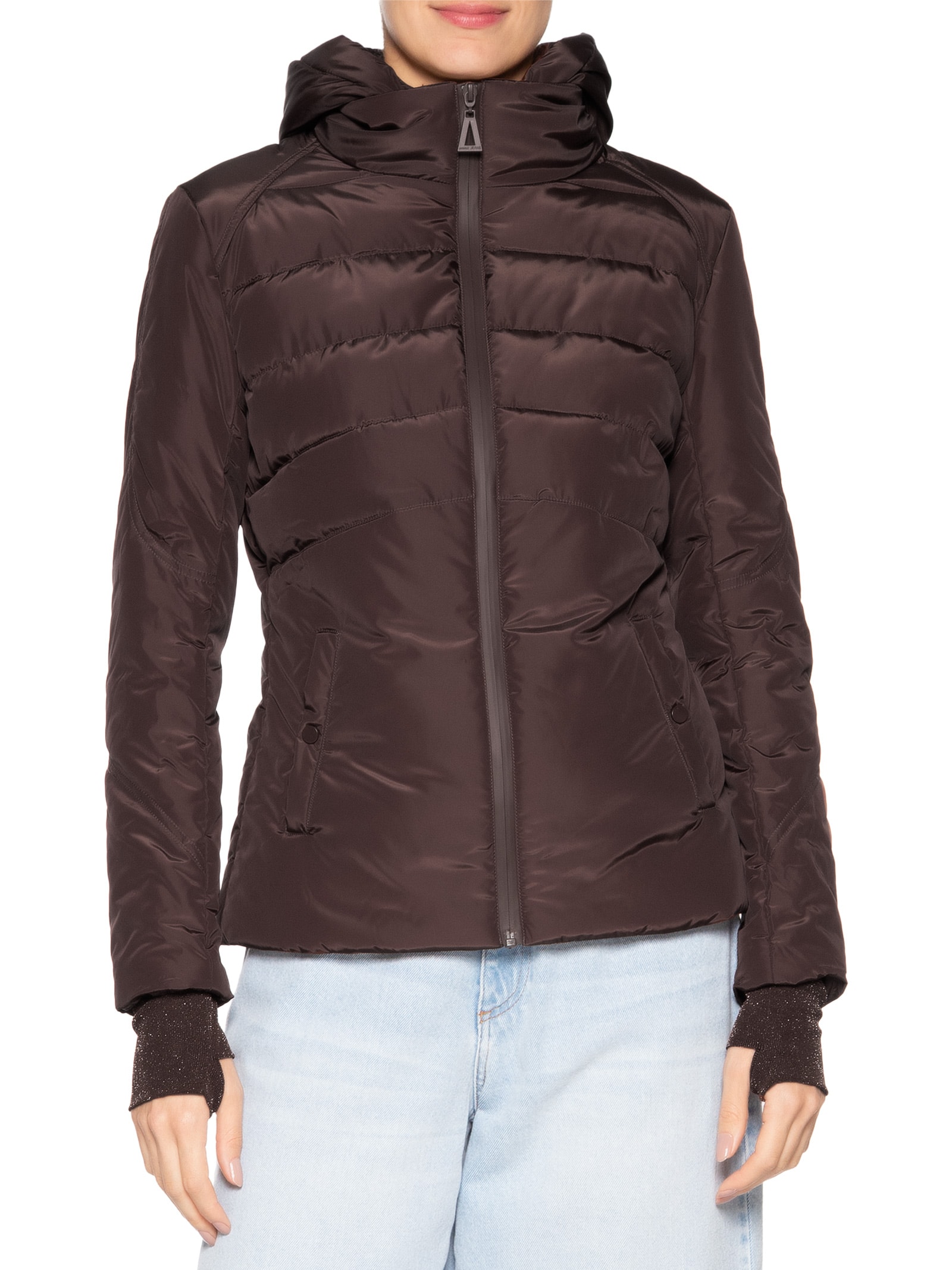 Casaco Feminino De Nylon E Malha Puffer Marrom Animale Jeans