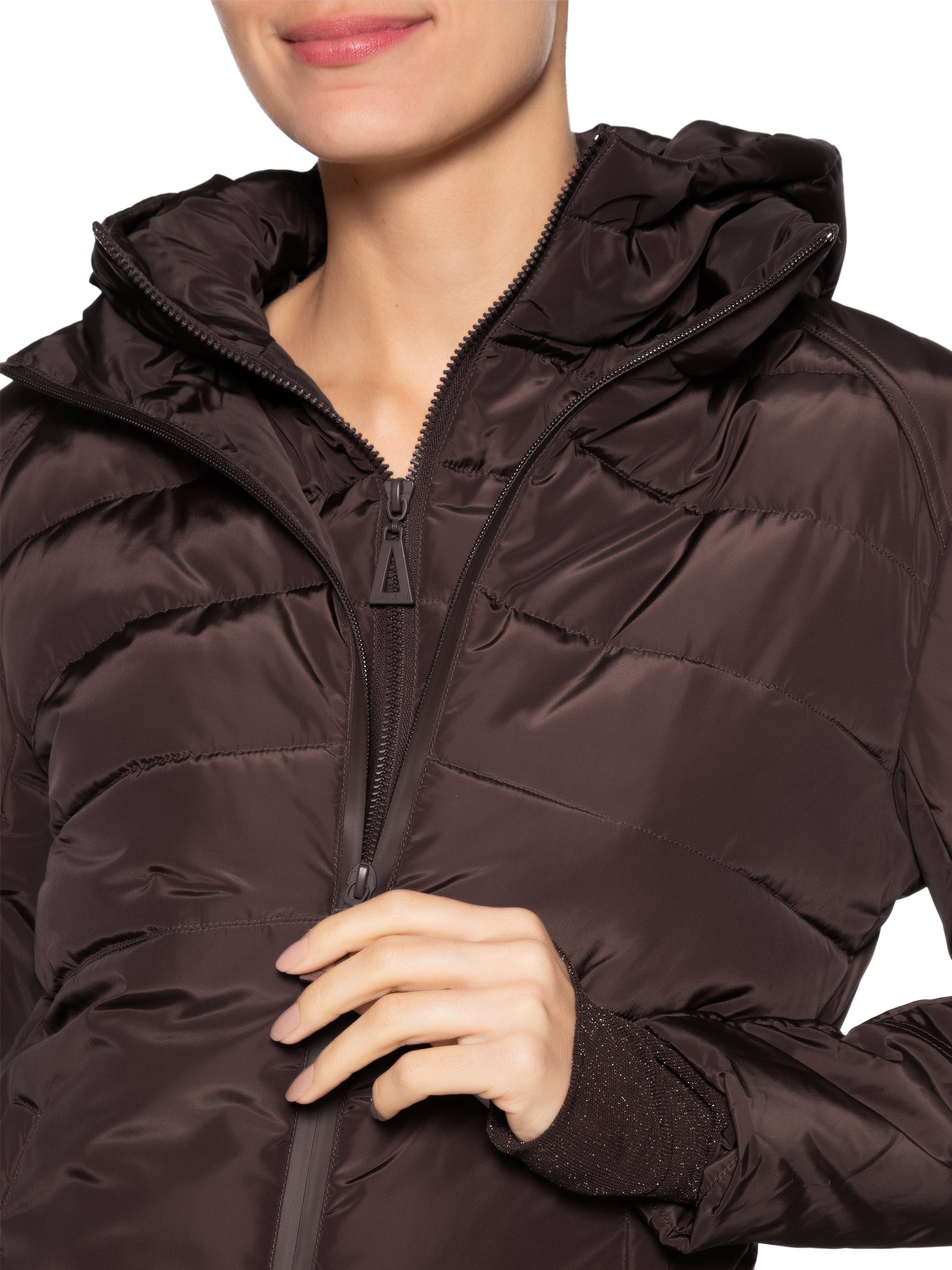 Casaco Feminino De Nylon E Malha Puffer Marrom Animale Jeans