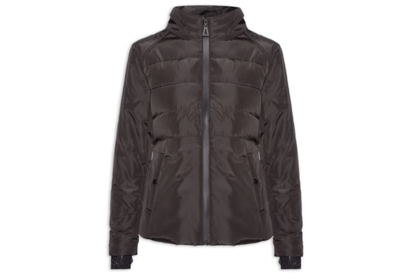 Casaco Feminino de Nylon e Malha Puffer - Preto