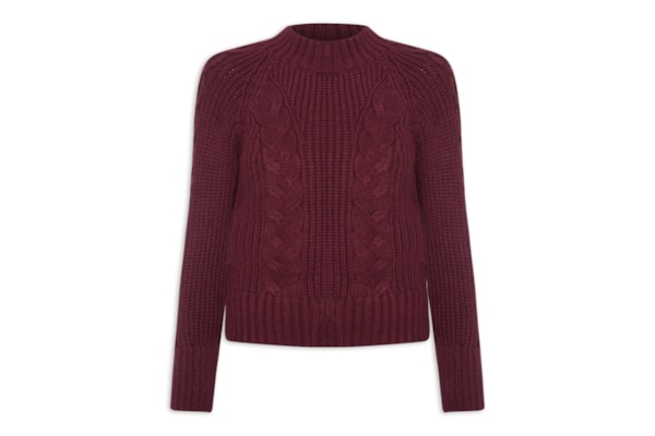 Casaco Feminino De Tricot Tranças Manga Raglan - Vermelho