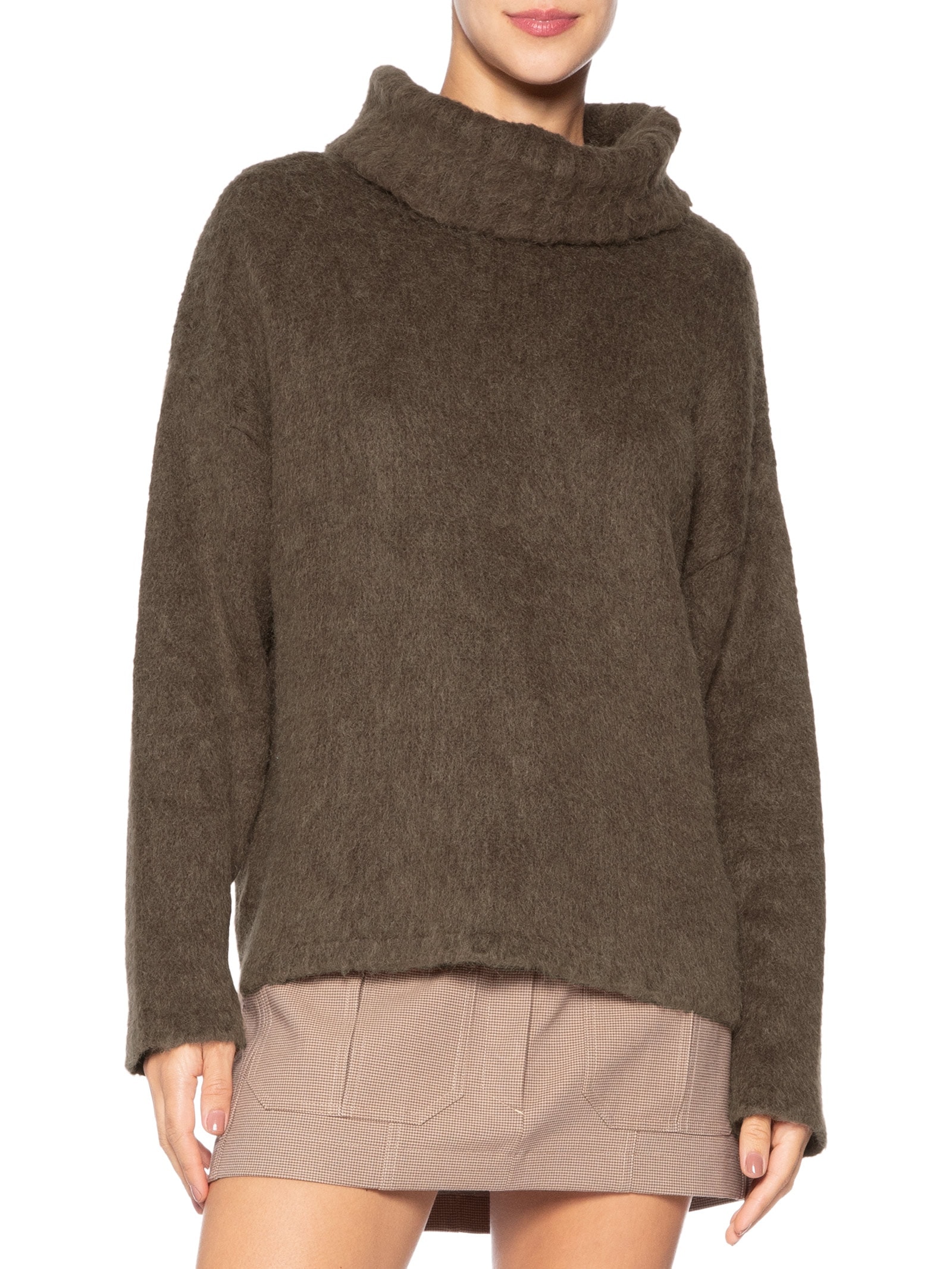 Casaco Feminino Gola Alta Dries De Tricot Marrom Animale