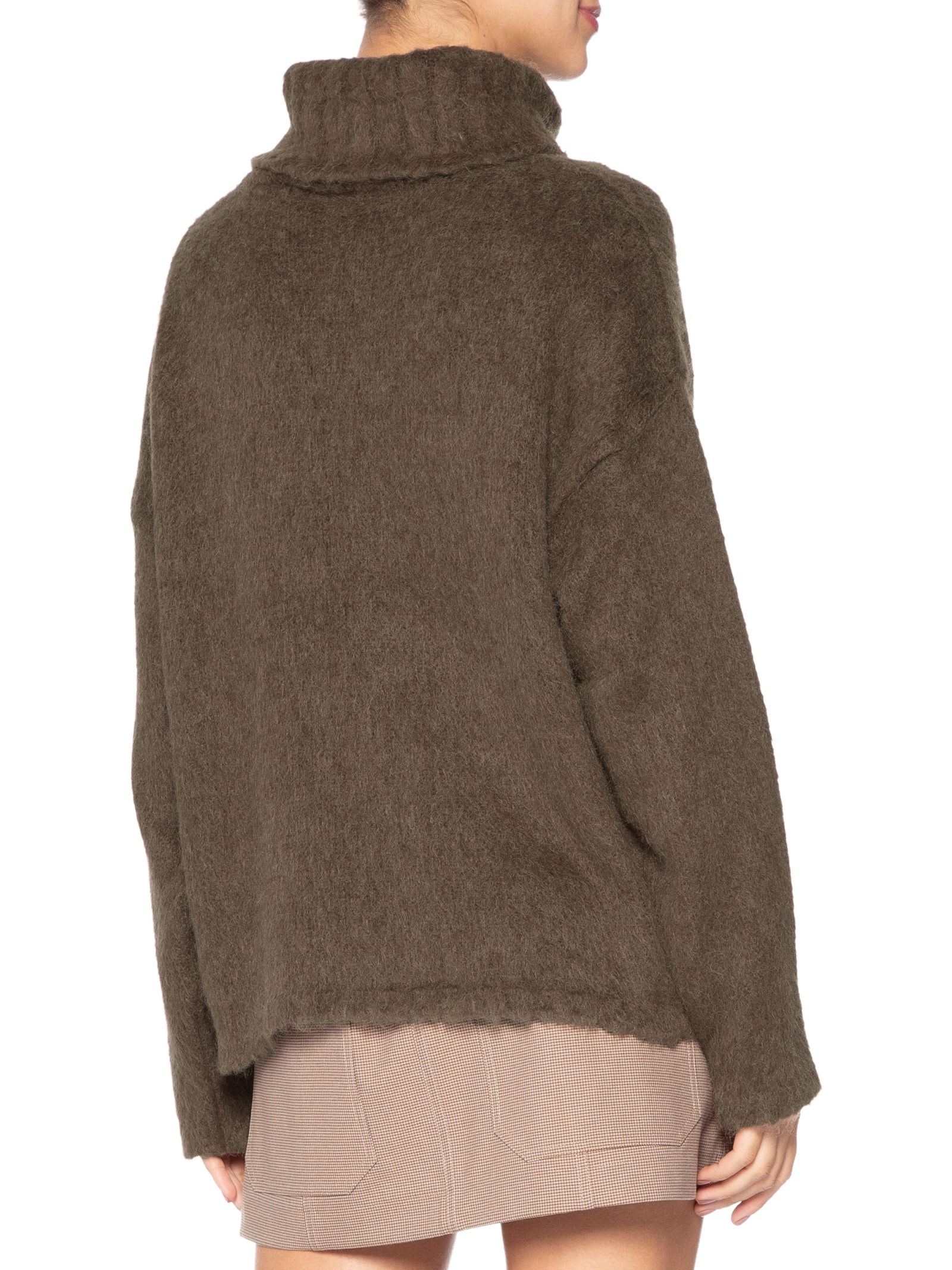 Casaco Feminino Gola Alta Dries De Tricot Marrom Animale