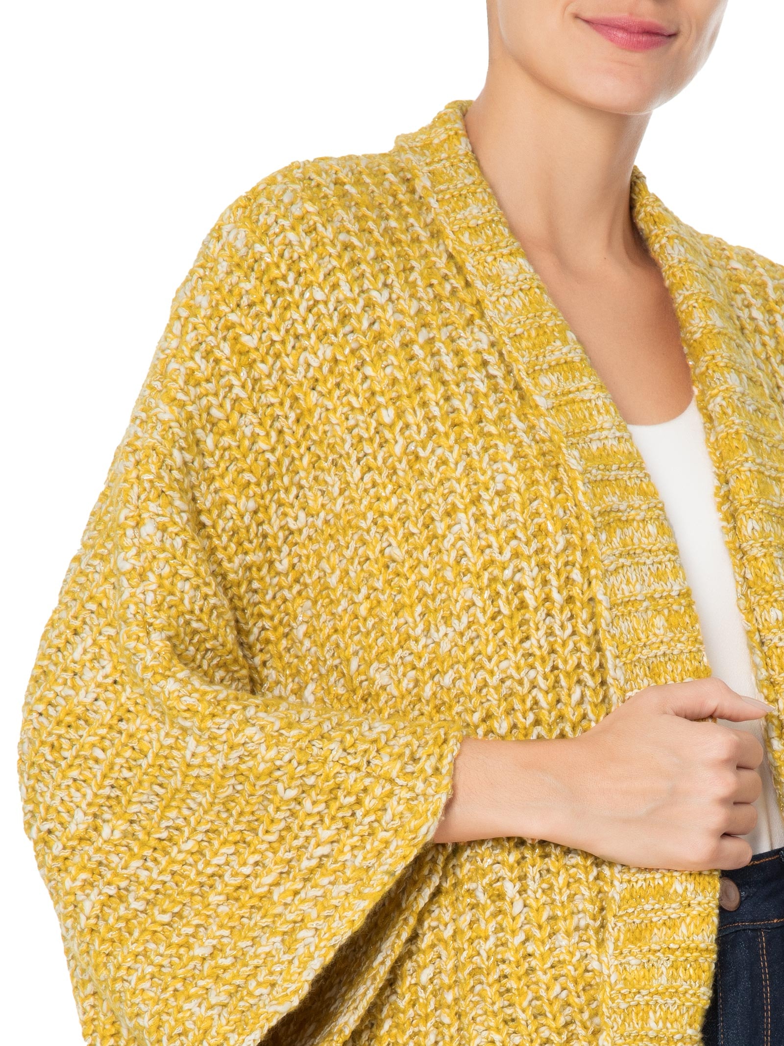 Casaco Feminino Manga Wrap Tricot Mostarda - Animale - Amarelo