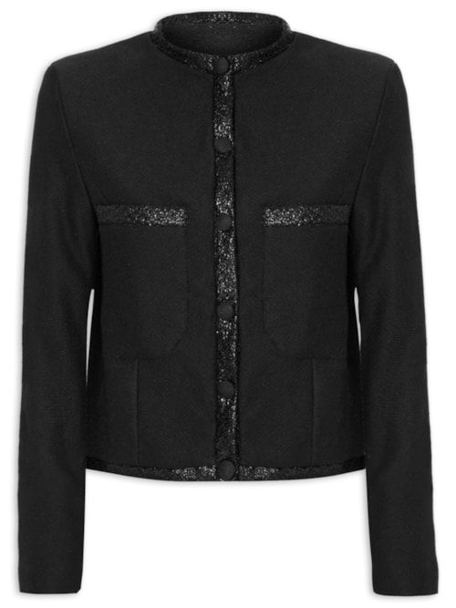 Casaco Feminino Mix Tecidos Texturizados - Preto