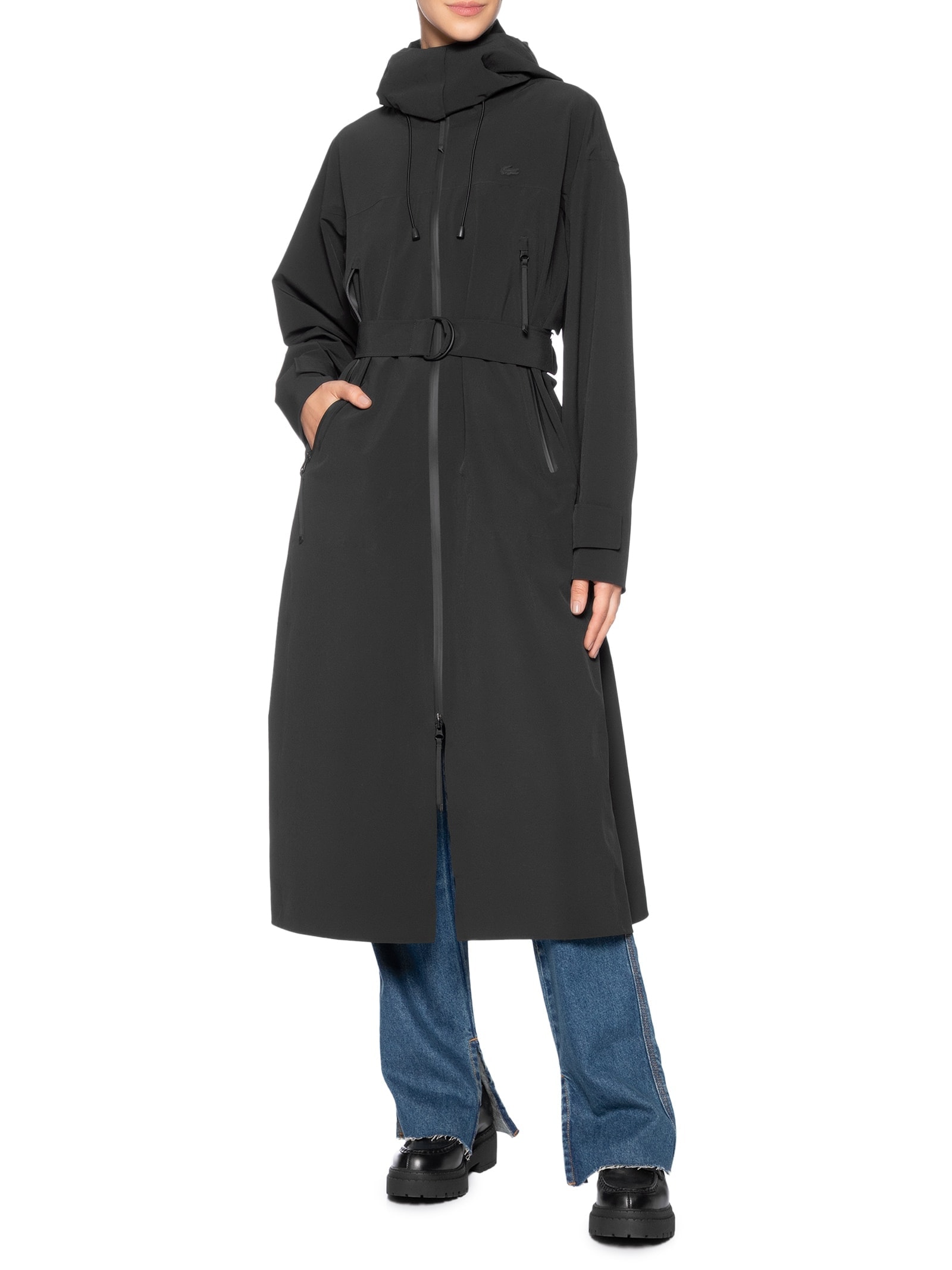 Casaco Feminino Overshirt Em Denim Tamanho Grande Preto Lacoste