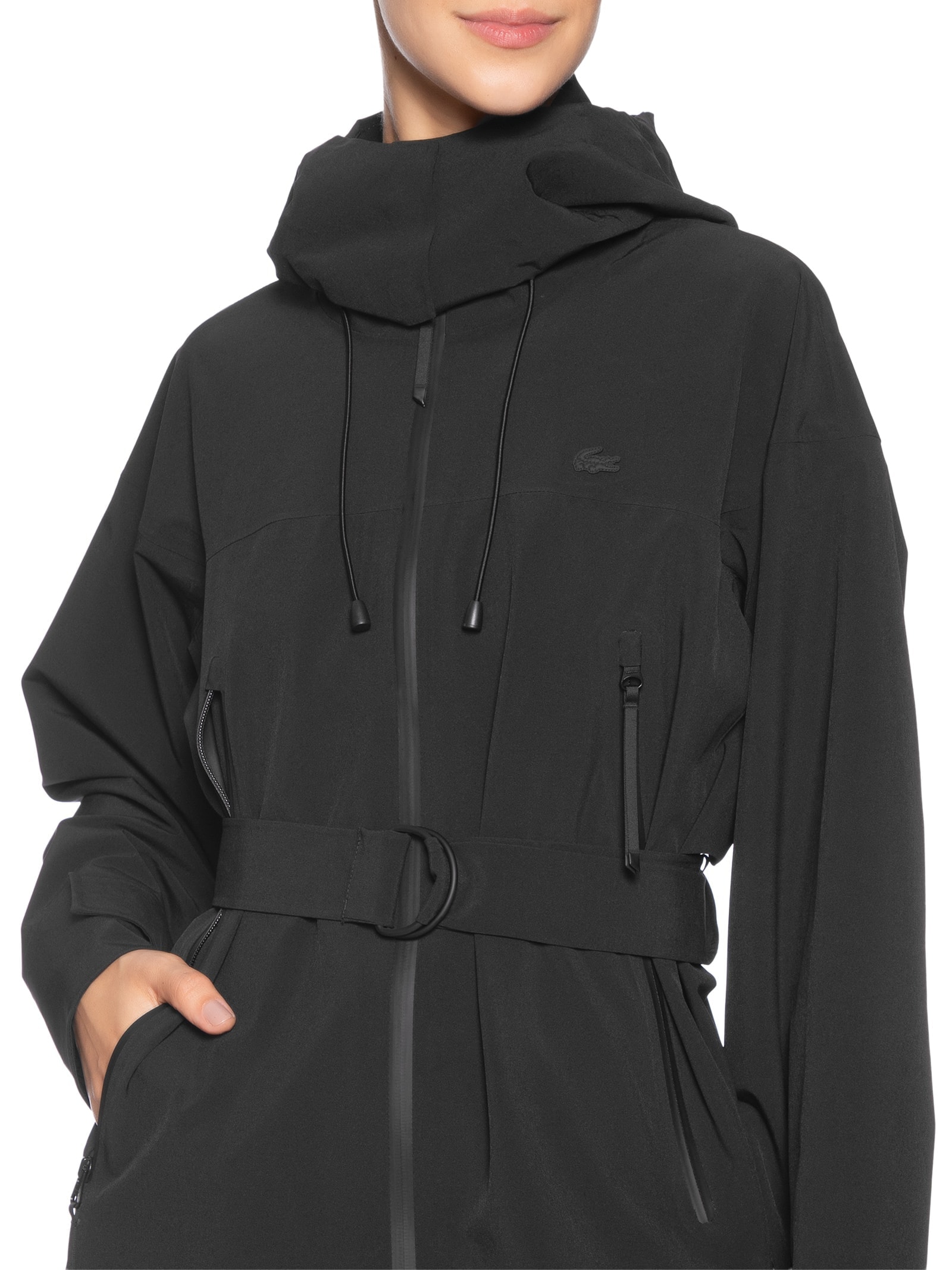 Casaco Feminino Overshirt Em Denim Tamanho Grande Preto Lacoste