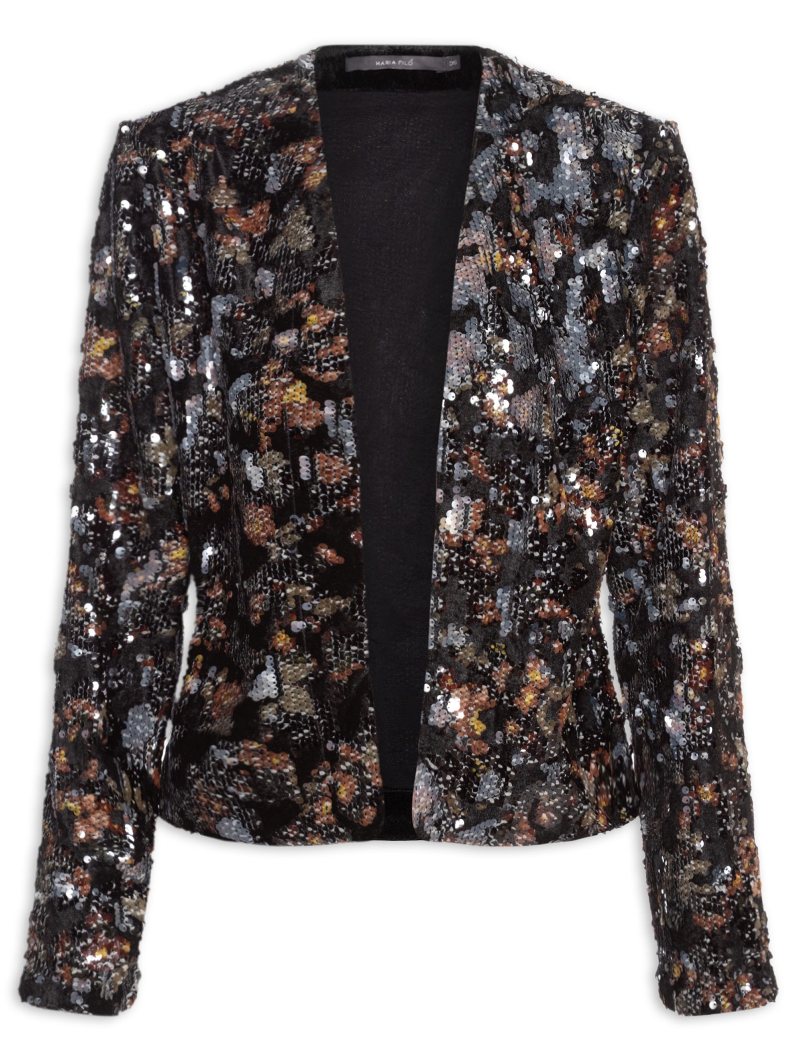 Casaco Feminino Paetê Estampa Blush Preto Maria Filó