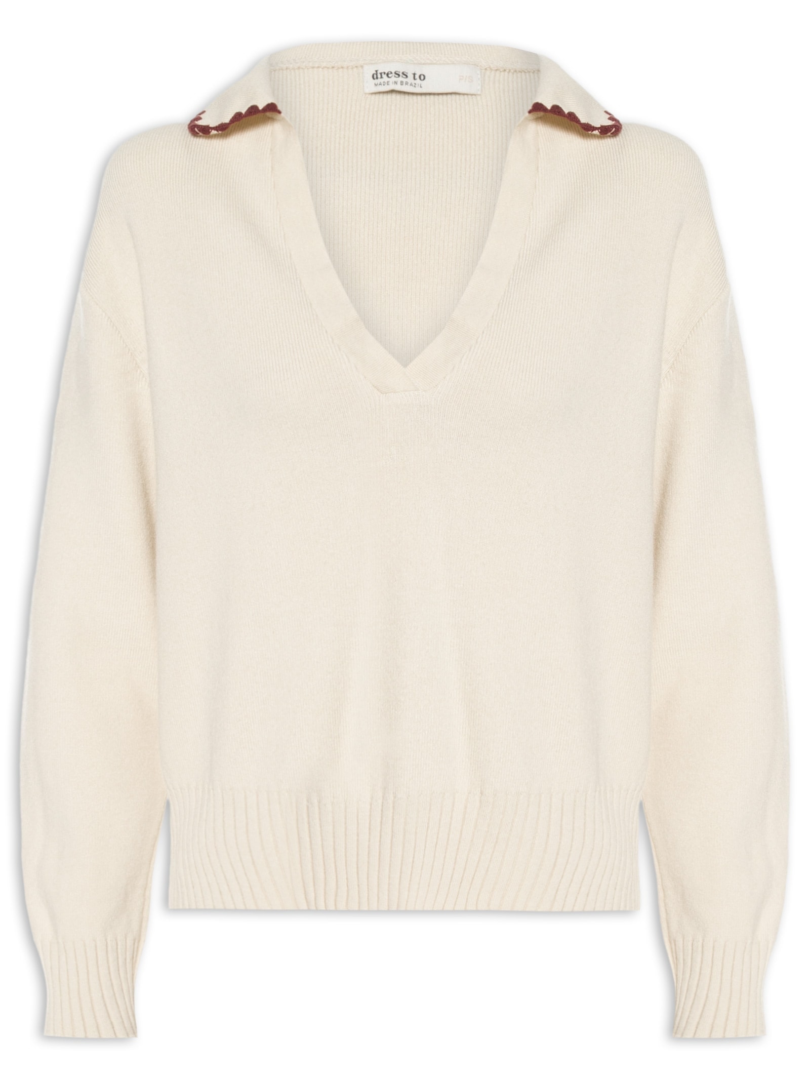 Casaco Feminino Pull Polo Tricot Off White Dress To