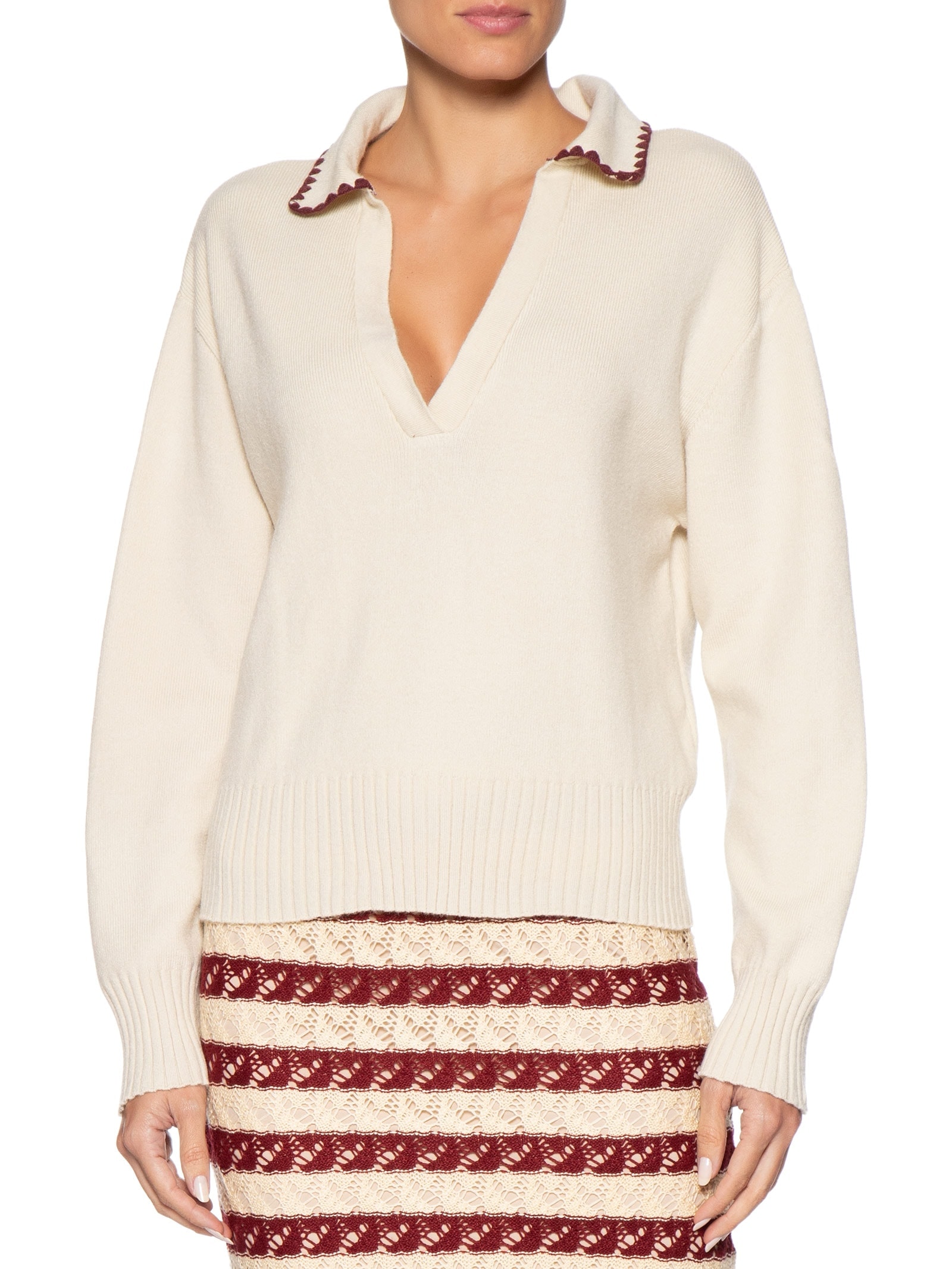 Casaco Feminino Pull Polo Tricot Off White Dress To