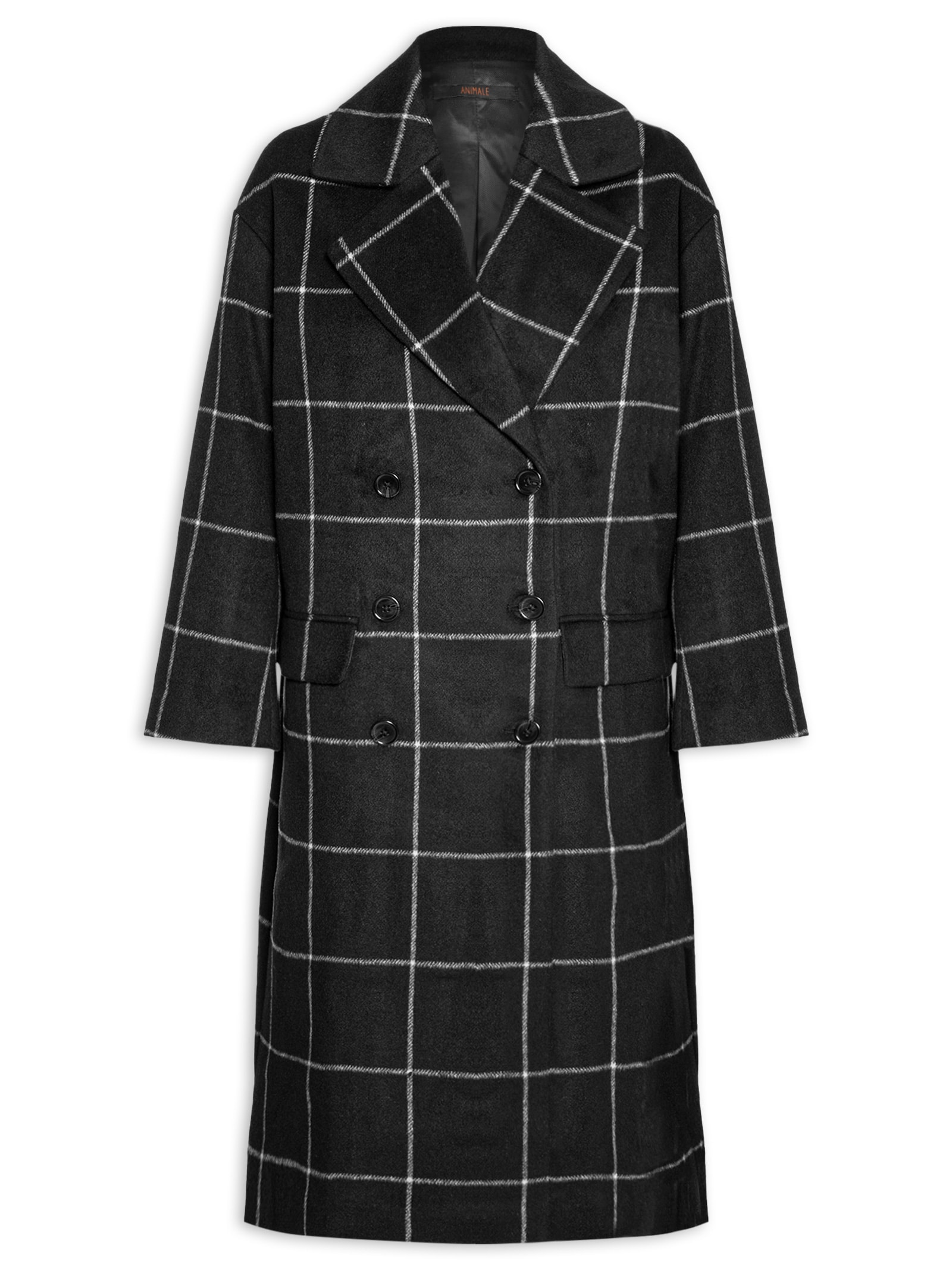 Casaco Feminino Sobretudo Oversized Xadrez Preto Animale