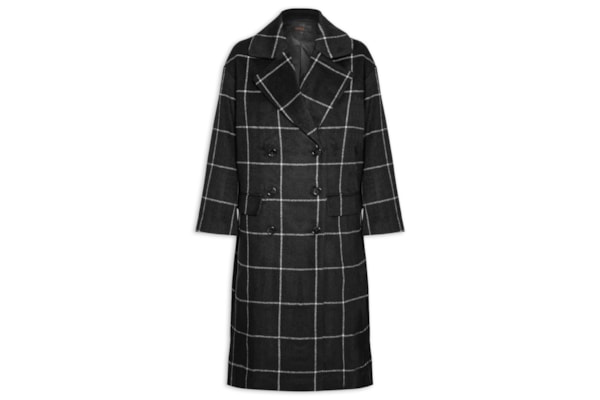 Casaco Feminino Sobretudo Oversized Xadrez - Preto