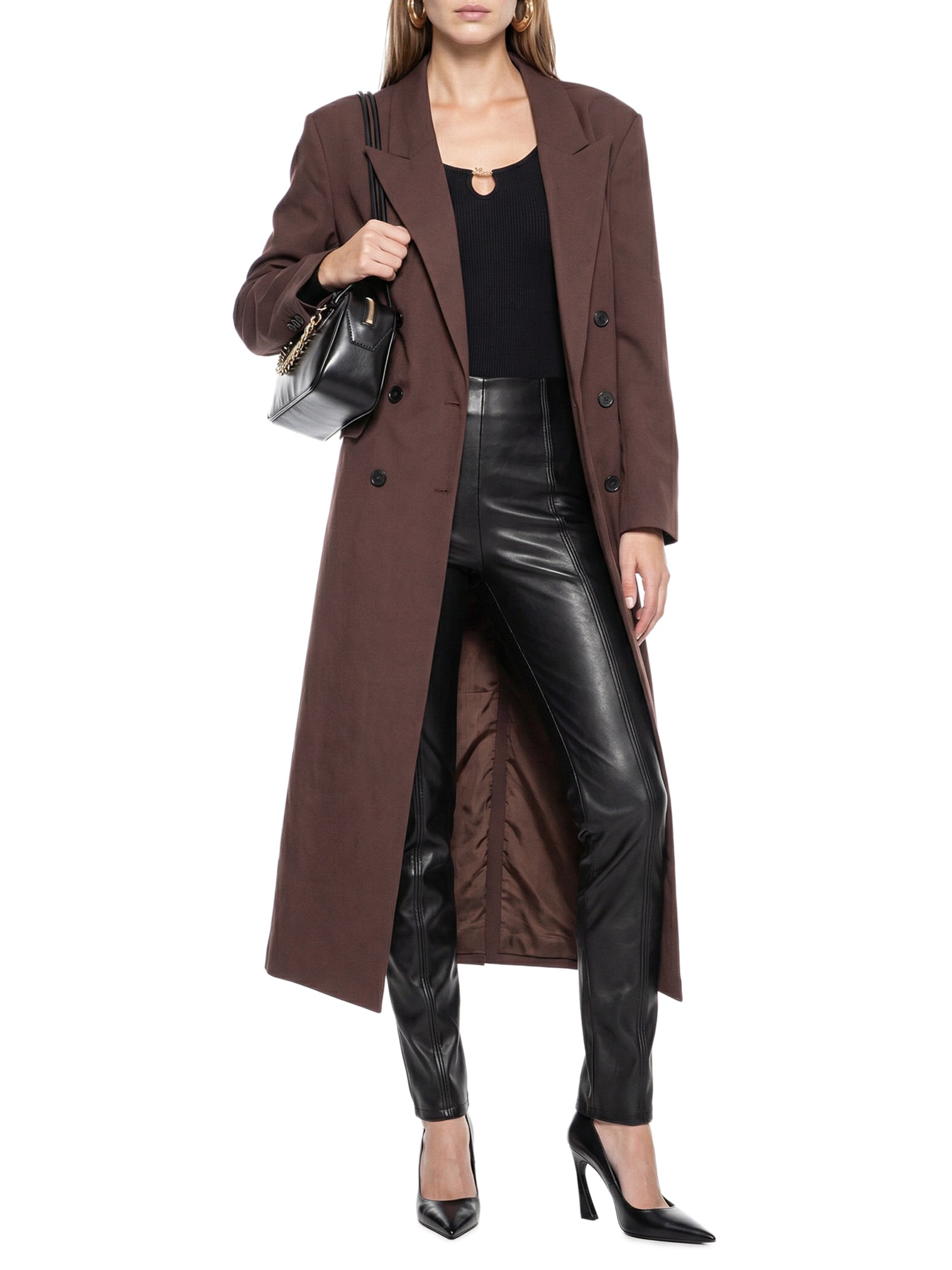 Casaco Feminino Transpassado Oversized Marrom Lança Perfume