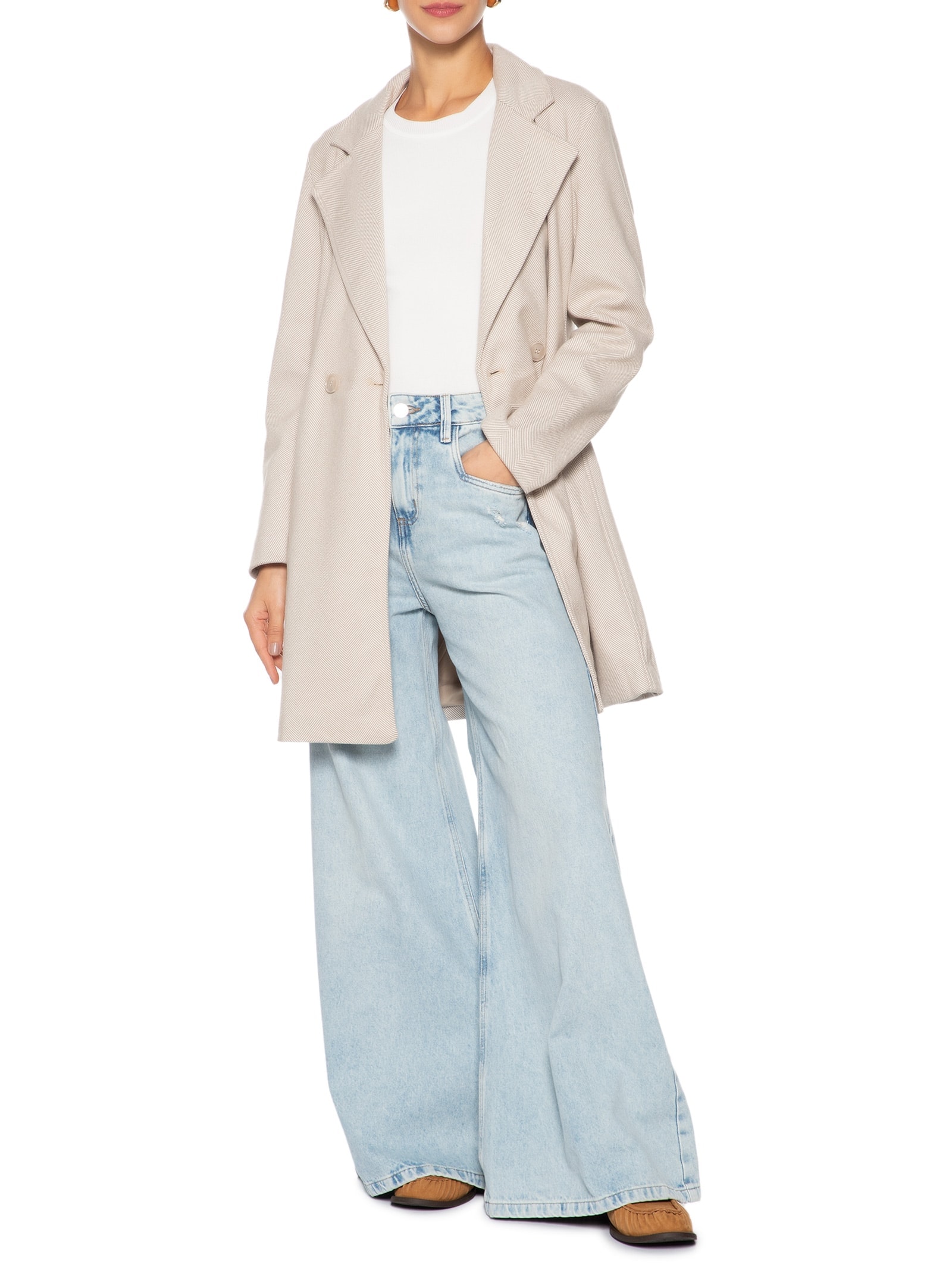 Casaco Feminino Transpasse Duplo Bege  Basiq