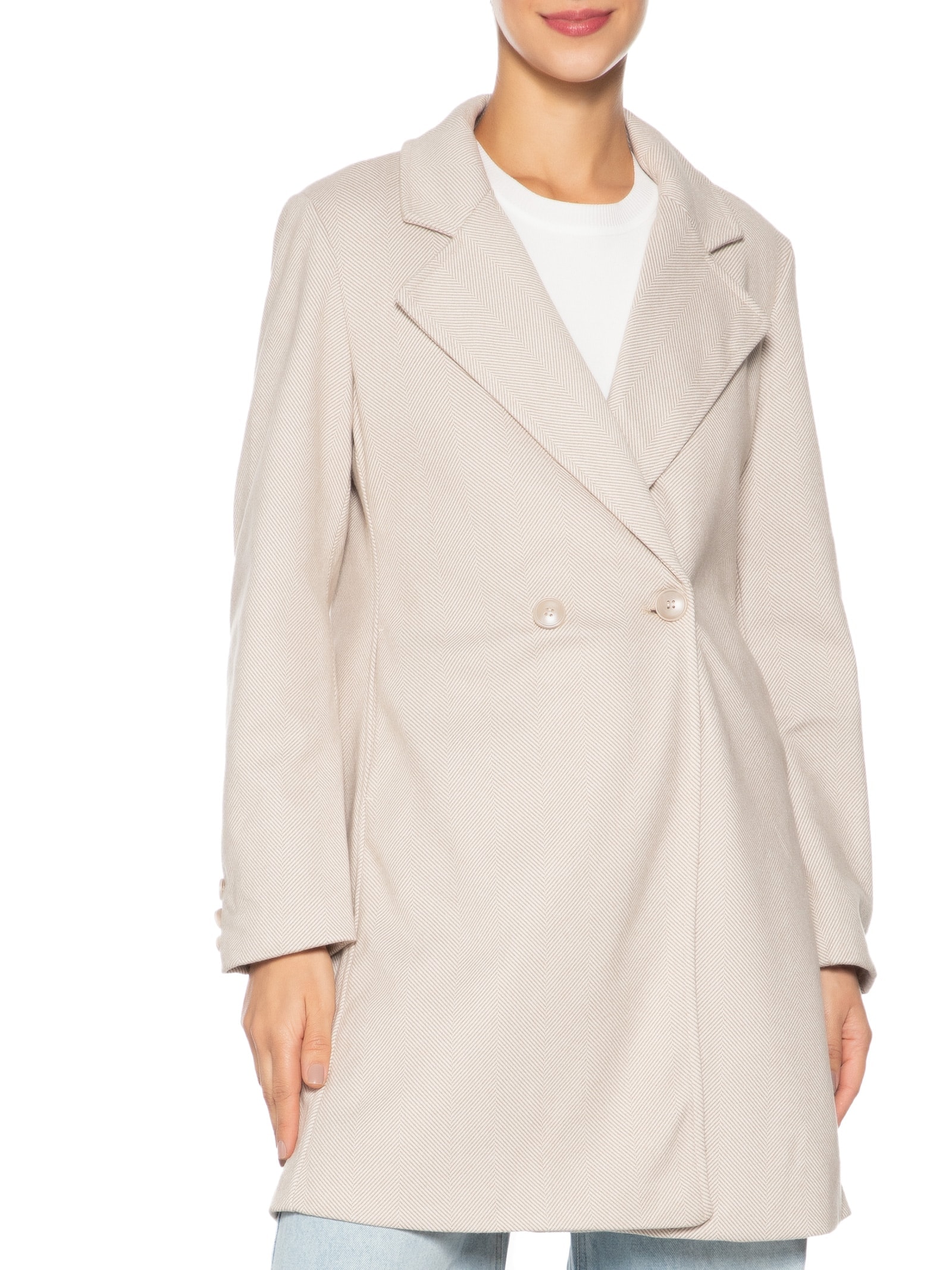 Casaco Feminino Transpasse Duplo Bege  Basiq