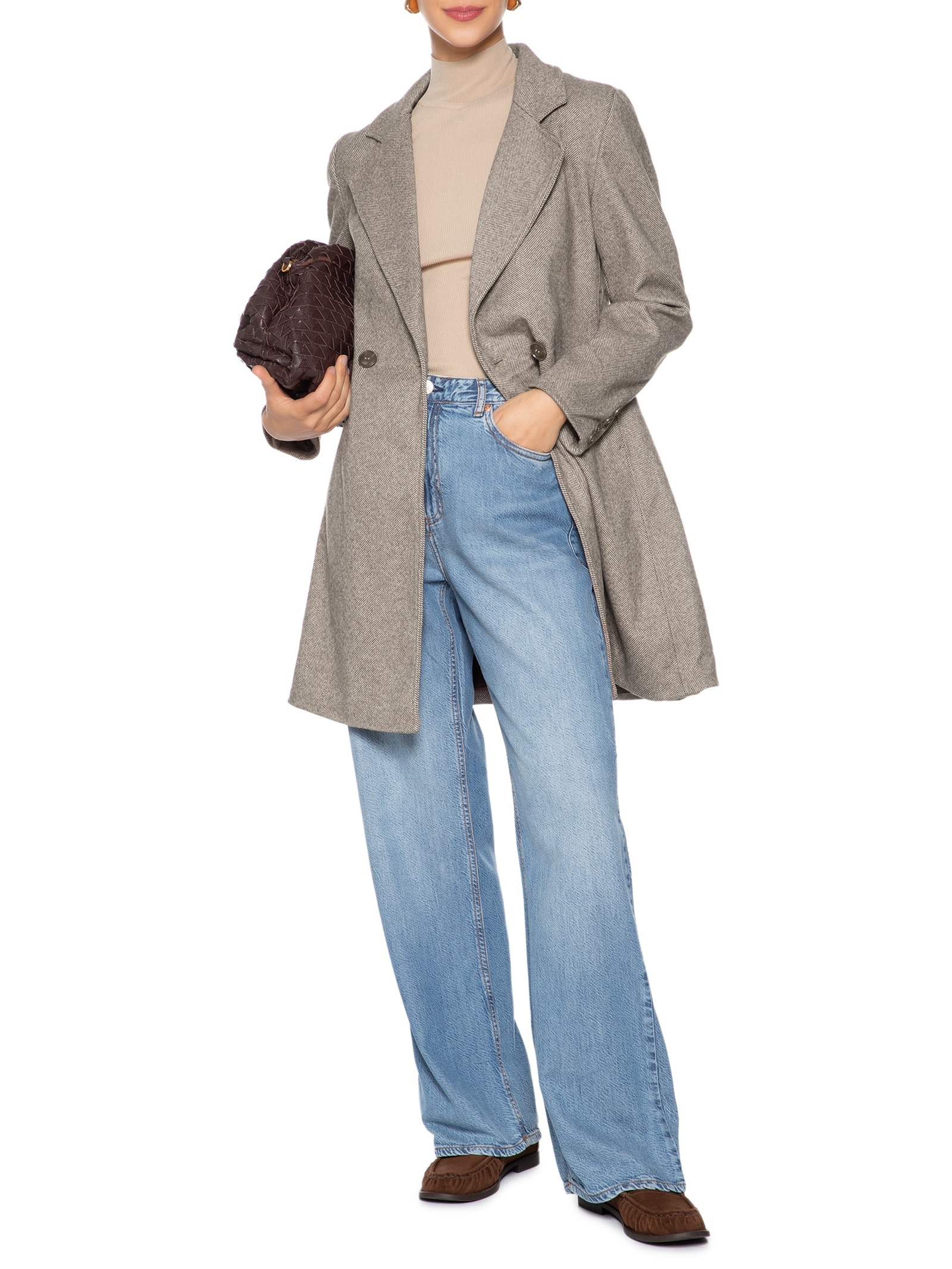 Casaco Feminino Transpasse Duplo Marrom Basiq