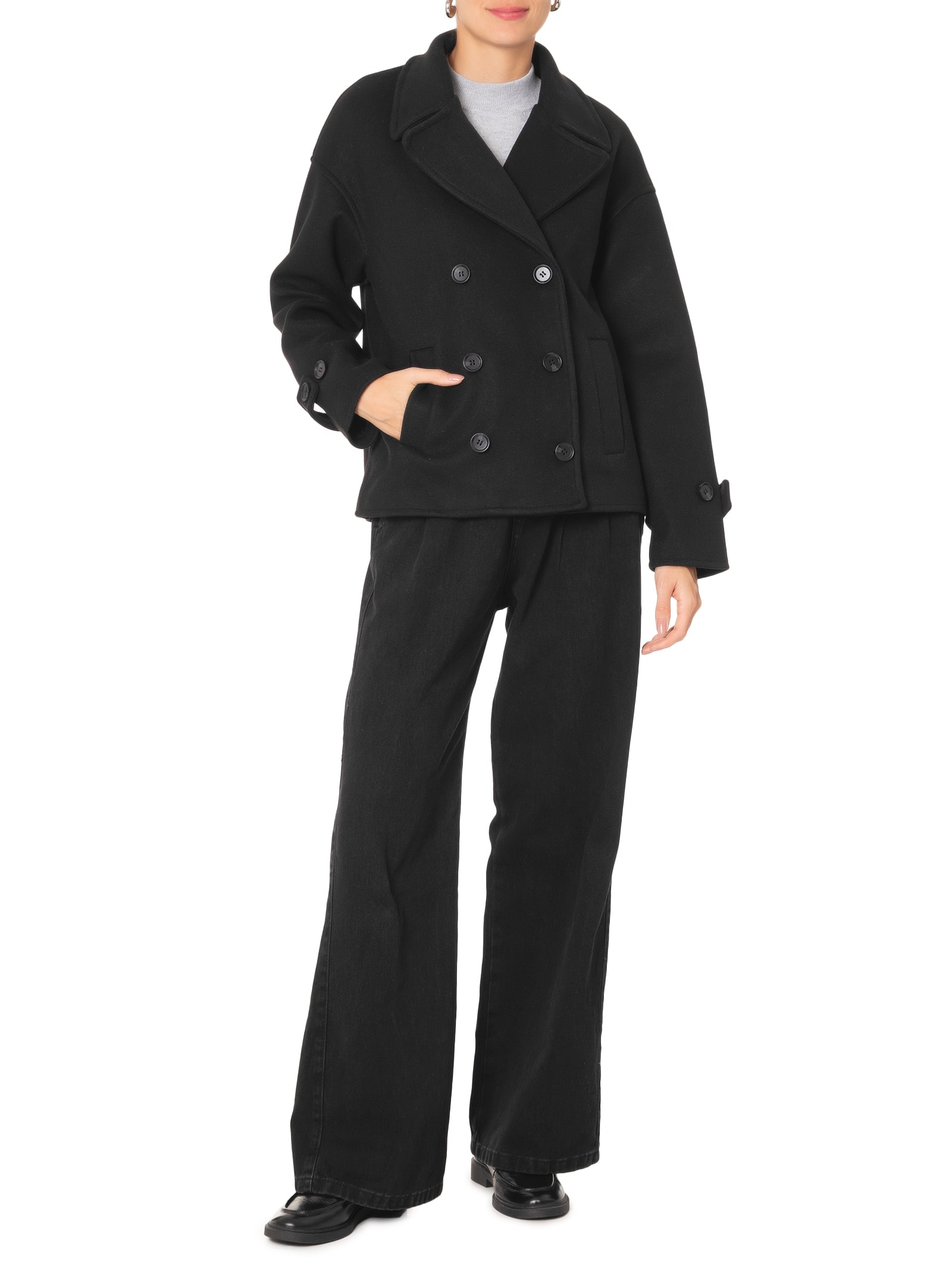 Casaco Feminino Transpasse Duplo Preto Basiq
