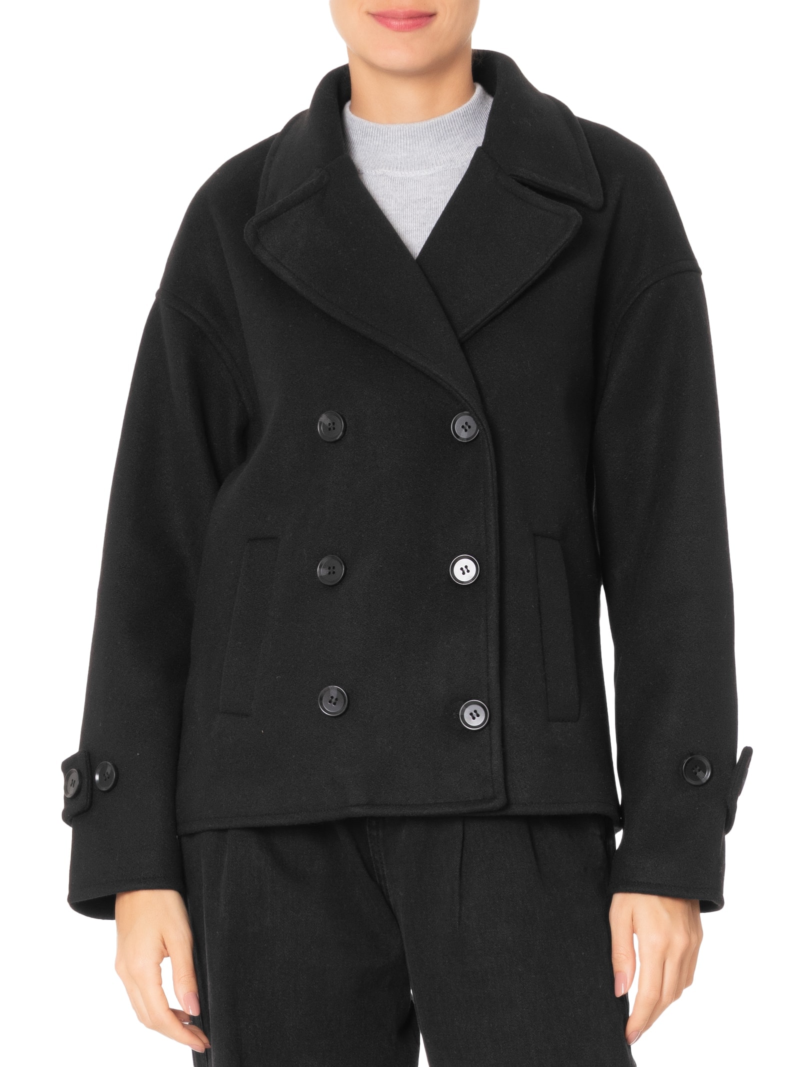Casaco Feminino Transpasse Duplo Preto Basiq