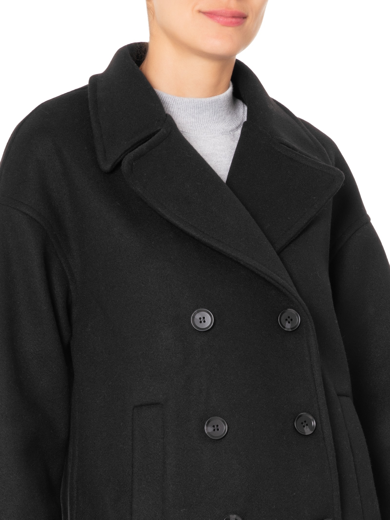 Casaco Feminino Transpasse Duplo Preto Basiq