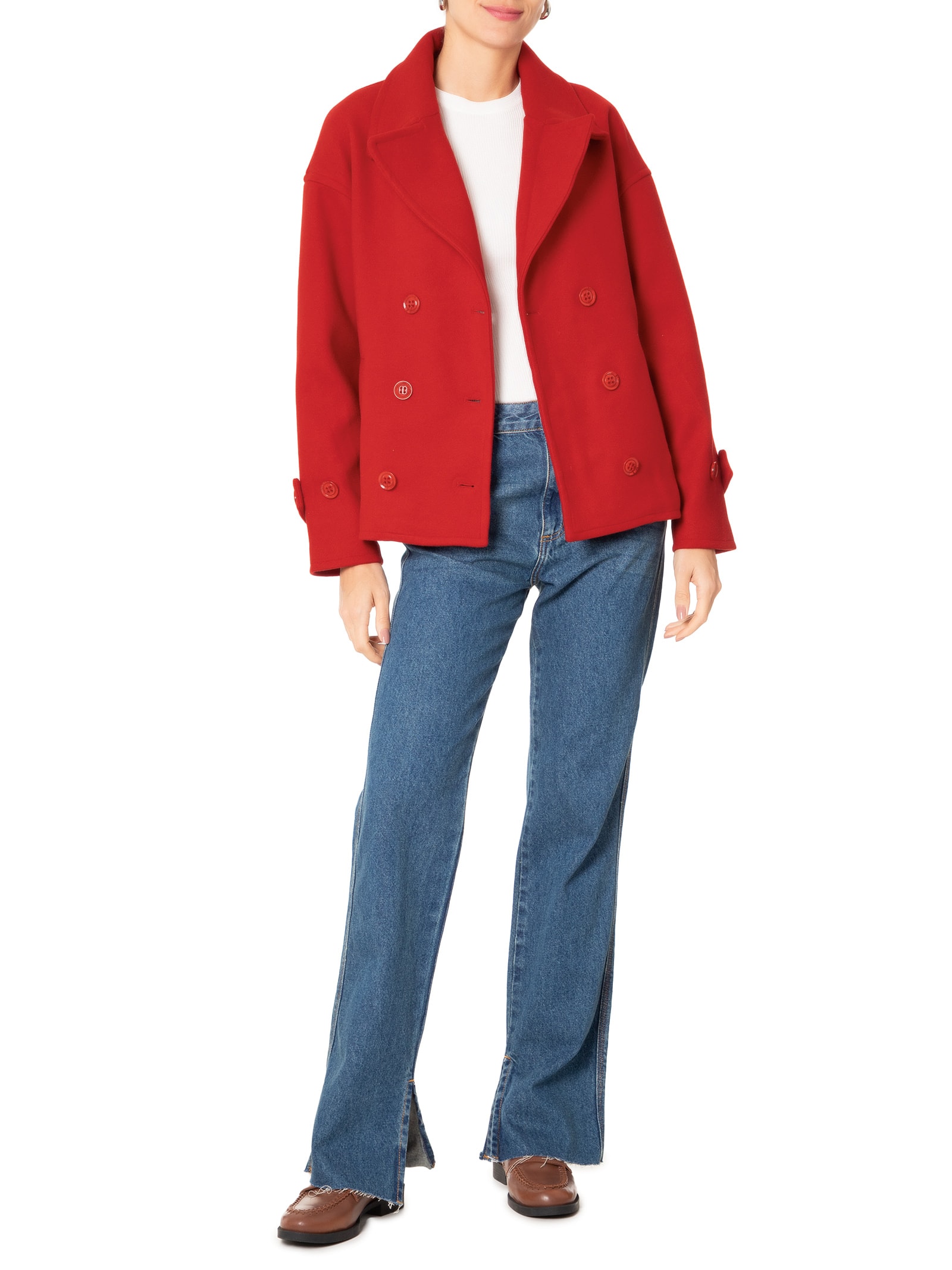 Basiq - Casaco Feminino Transpasse Duplo - Vermelho