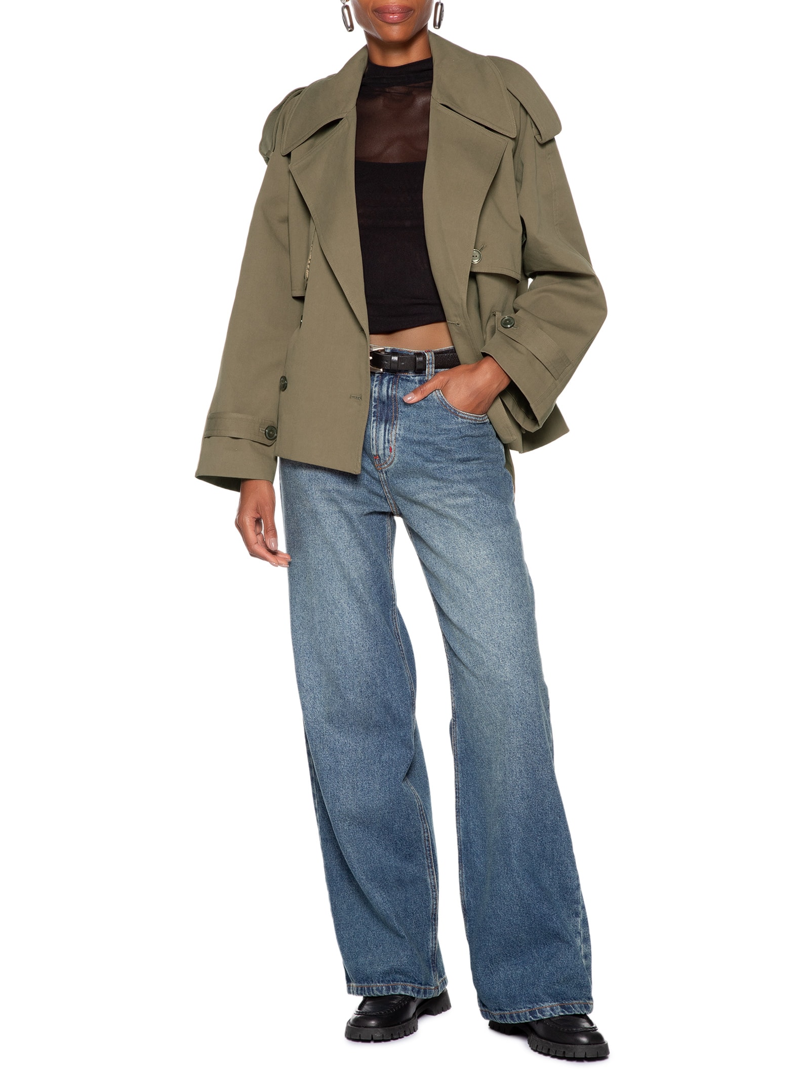 Casaco Feminino Trench Coat Curto Com Cinto Verde Animale Jeans