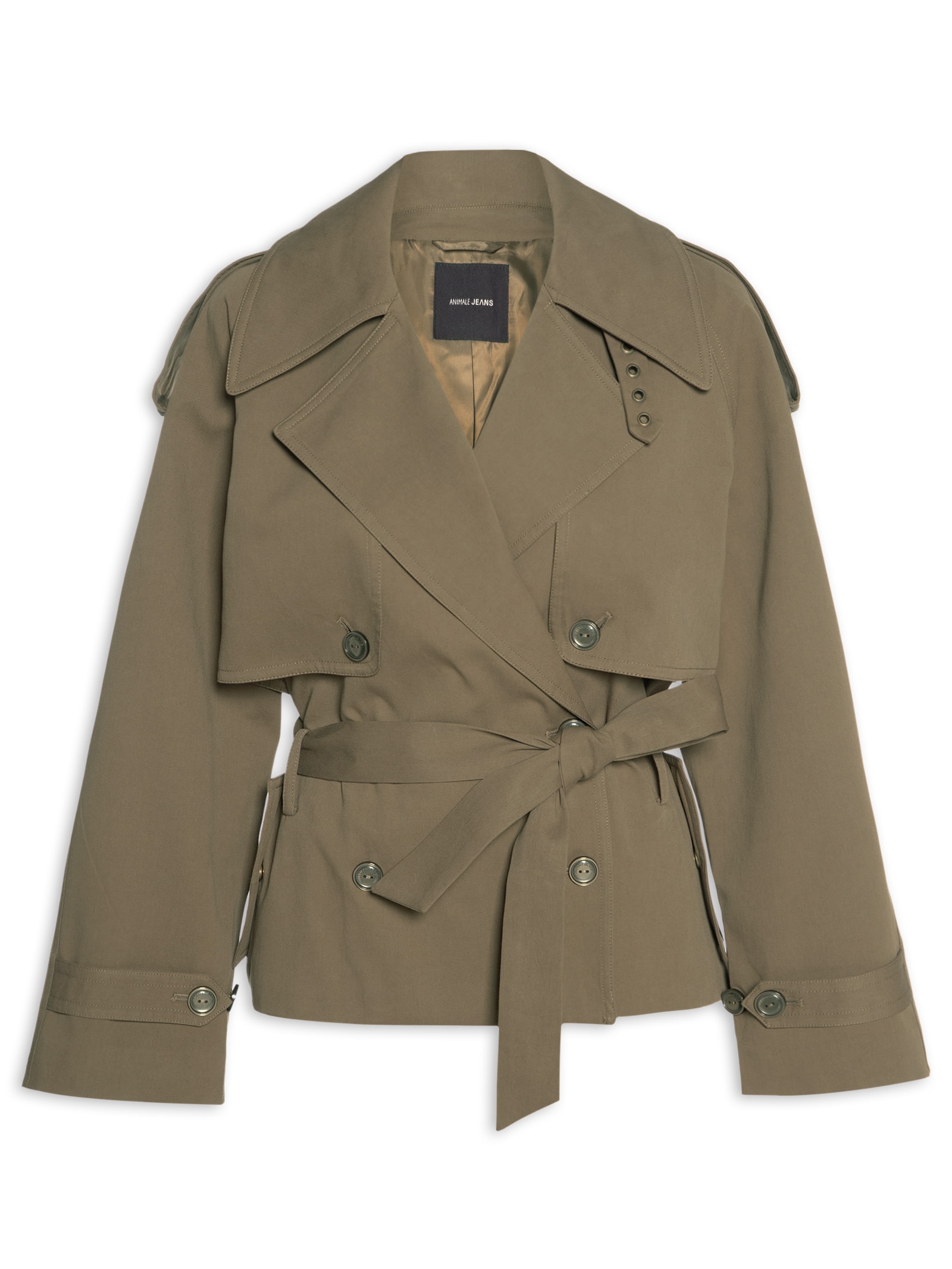Casaco Feminino Trench Coat Curto Com Cinto Verde Animale Jeans