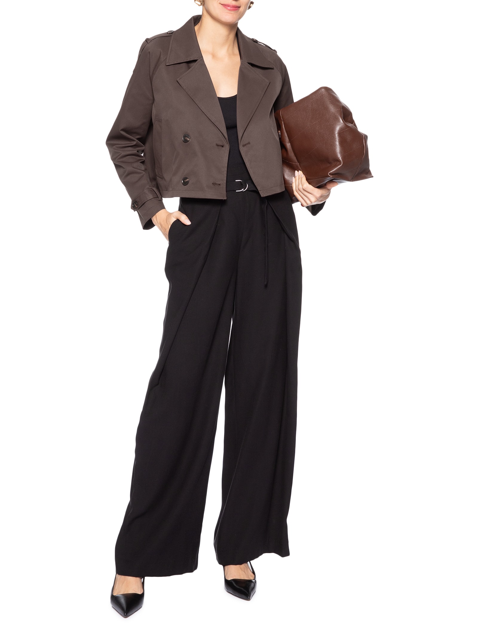Casaco Feminino Trench Coat Curto Marrom '2Essential