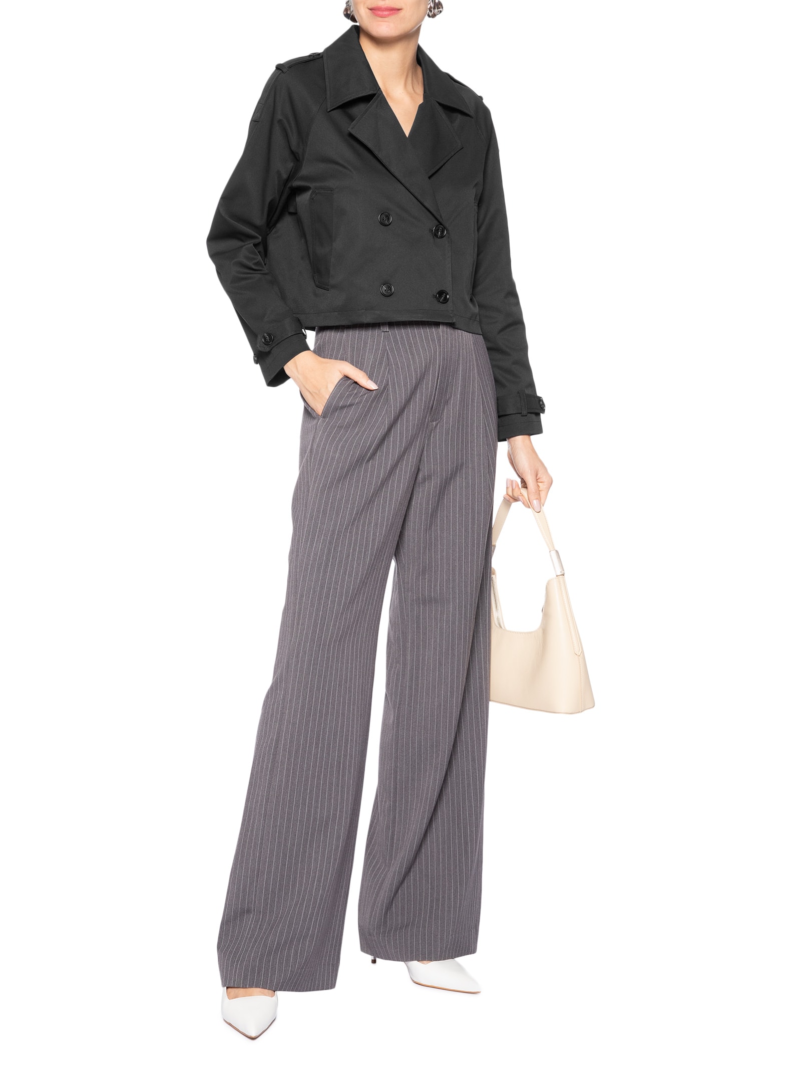 Casaco Feminino Trench Coat Curto Preto '2Essential