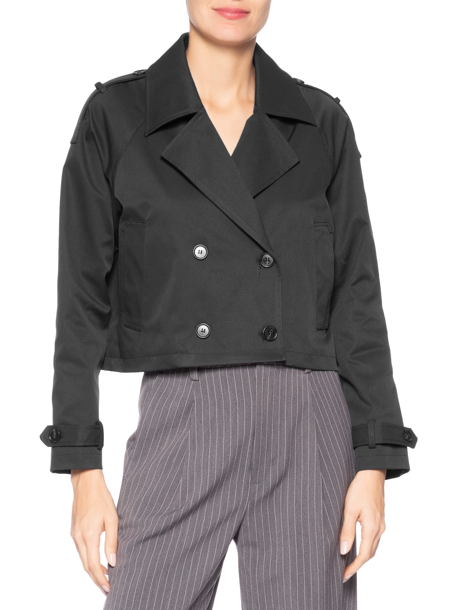 Casaco Feminino Trench Coat Curto Preto '2Essential