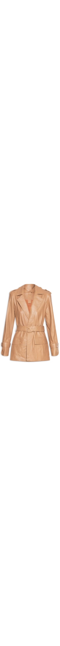 Casaco Feminino Trench Coat de Couro Curto Manga Fraldad - Marrom