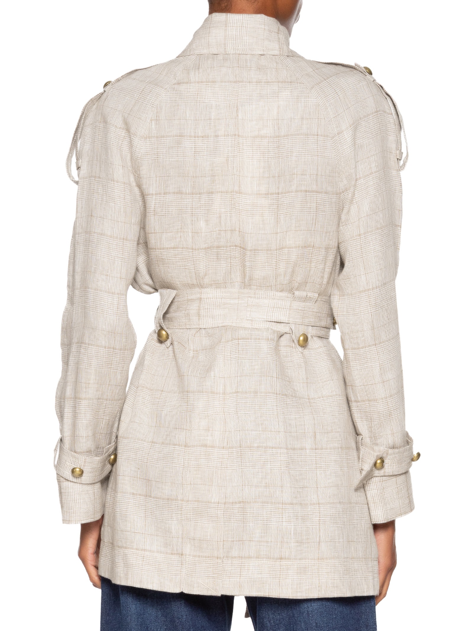 Casaco Feminino Trench Coat De Linho Xadrez Cinza Animale