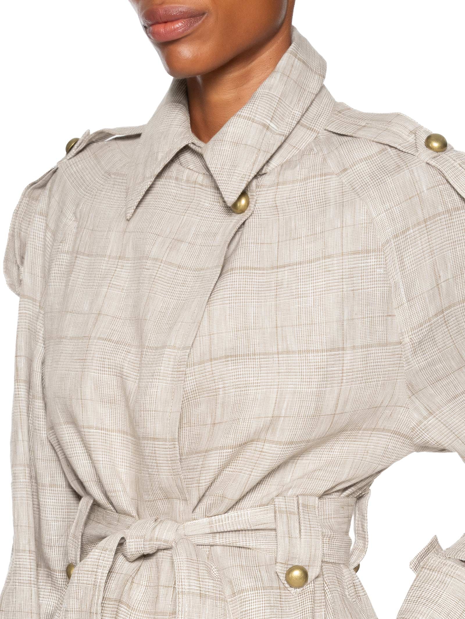 Casaco Feminino Trench Coat De Linho Xadrez Cinza Animale