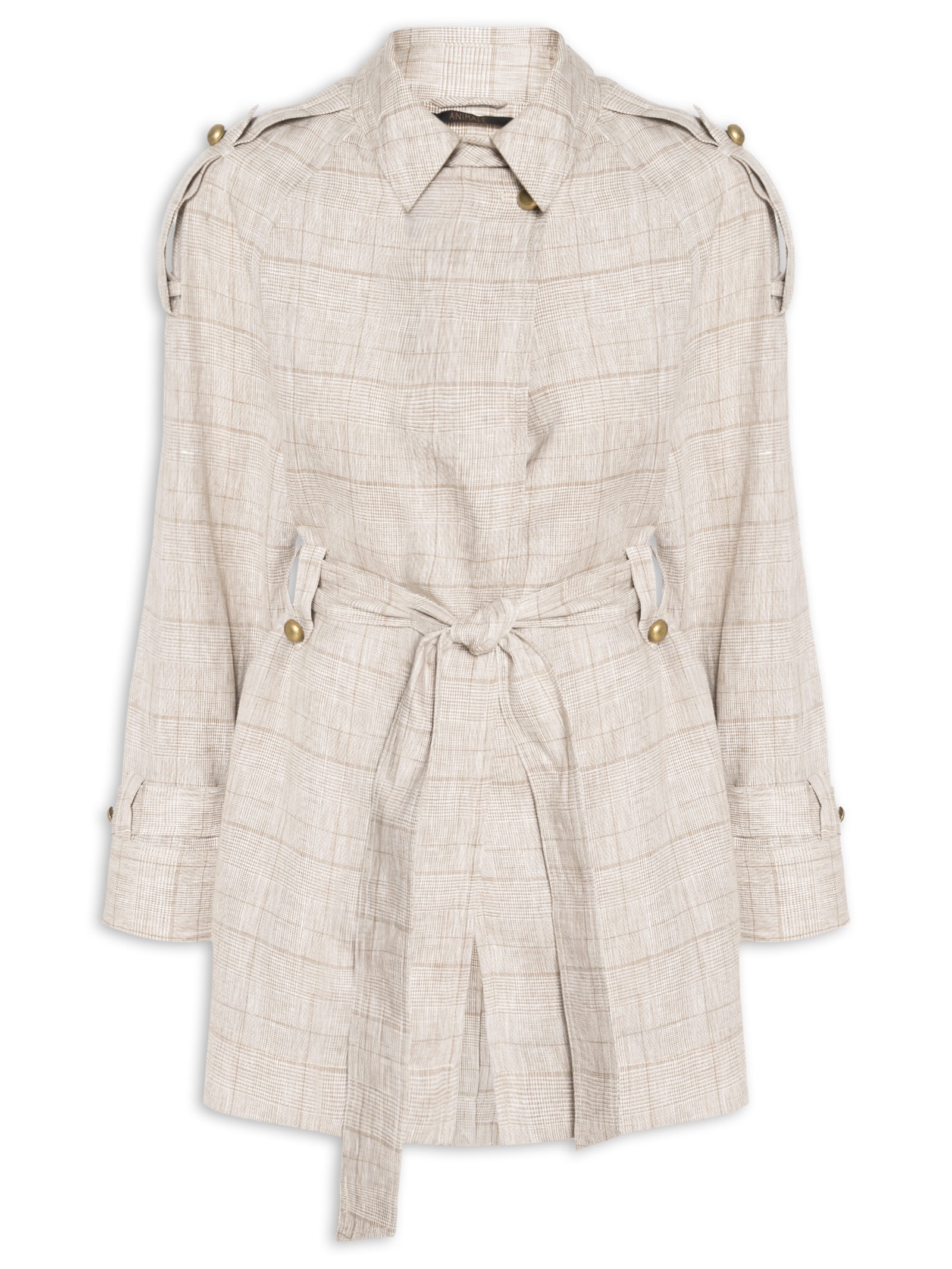 Casaco Feminino Trench Coat De Linho Xadrez Cinza Animale