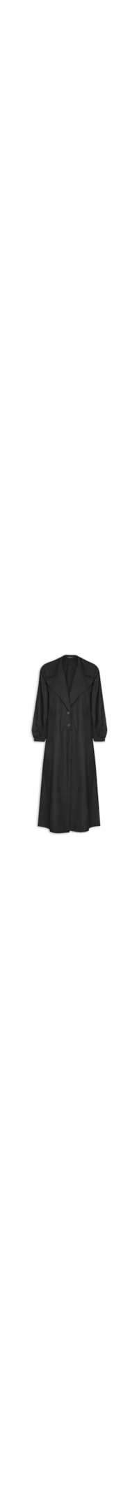 Casaco Feminino Trench Coat Manga Franzida Liso - Preto