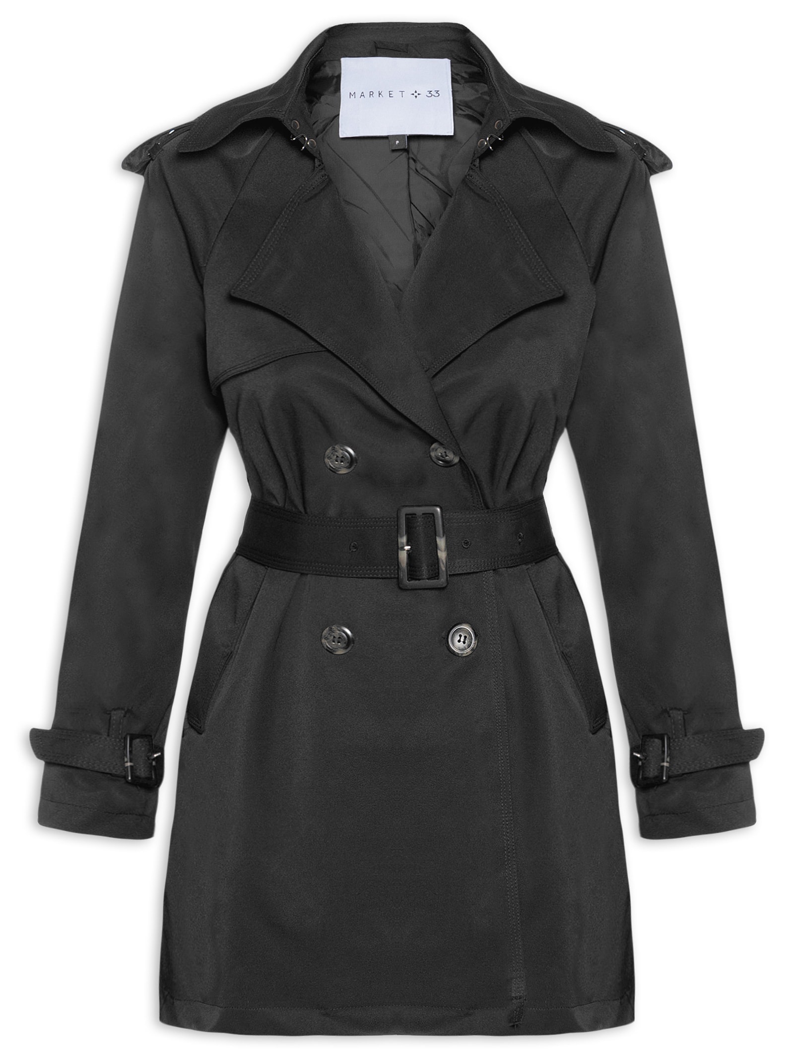 Casaco Feminino Trench Coat Preto Market 33