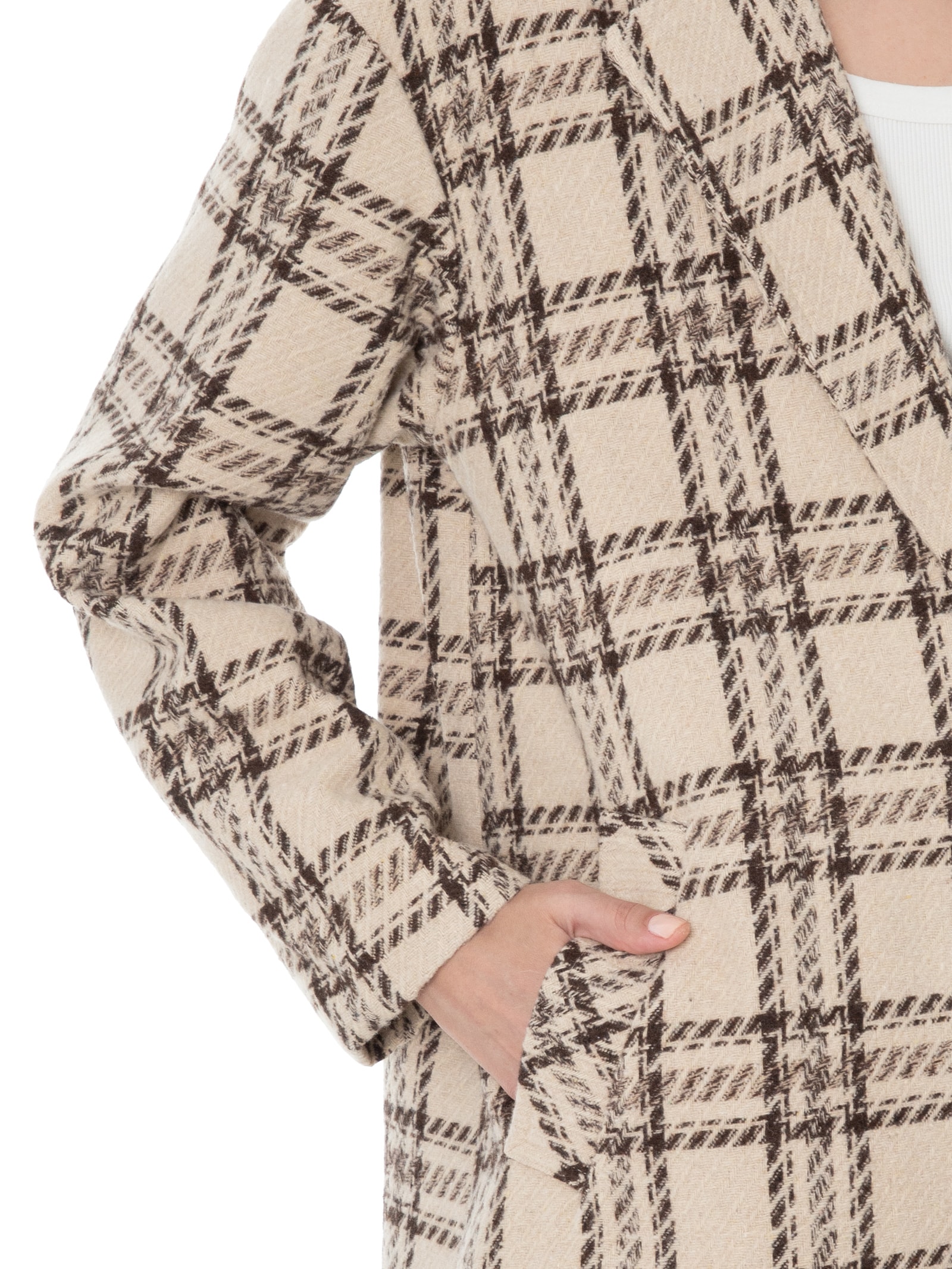 Market 33 Casaco Feminino Trench Coat Xadrez Bege