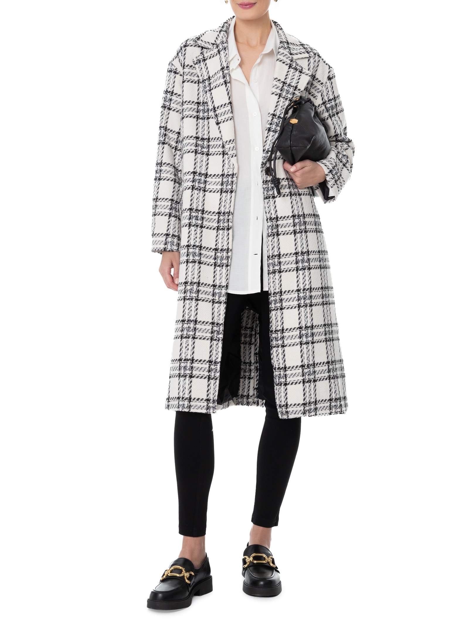 Market 33 Casaco Feminino Trench Coat Xadrez Preto