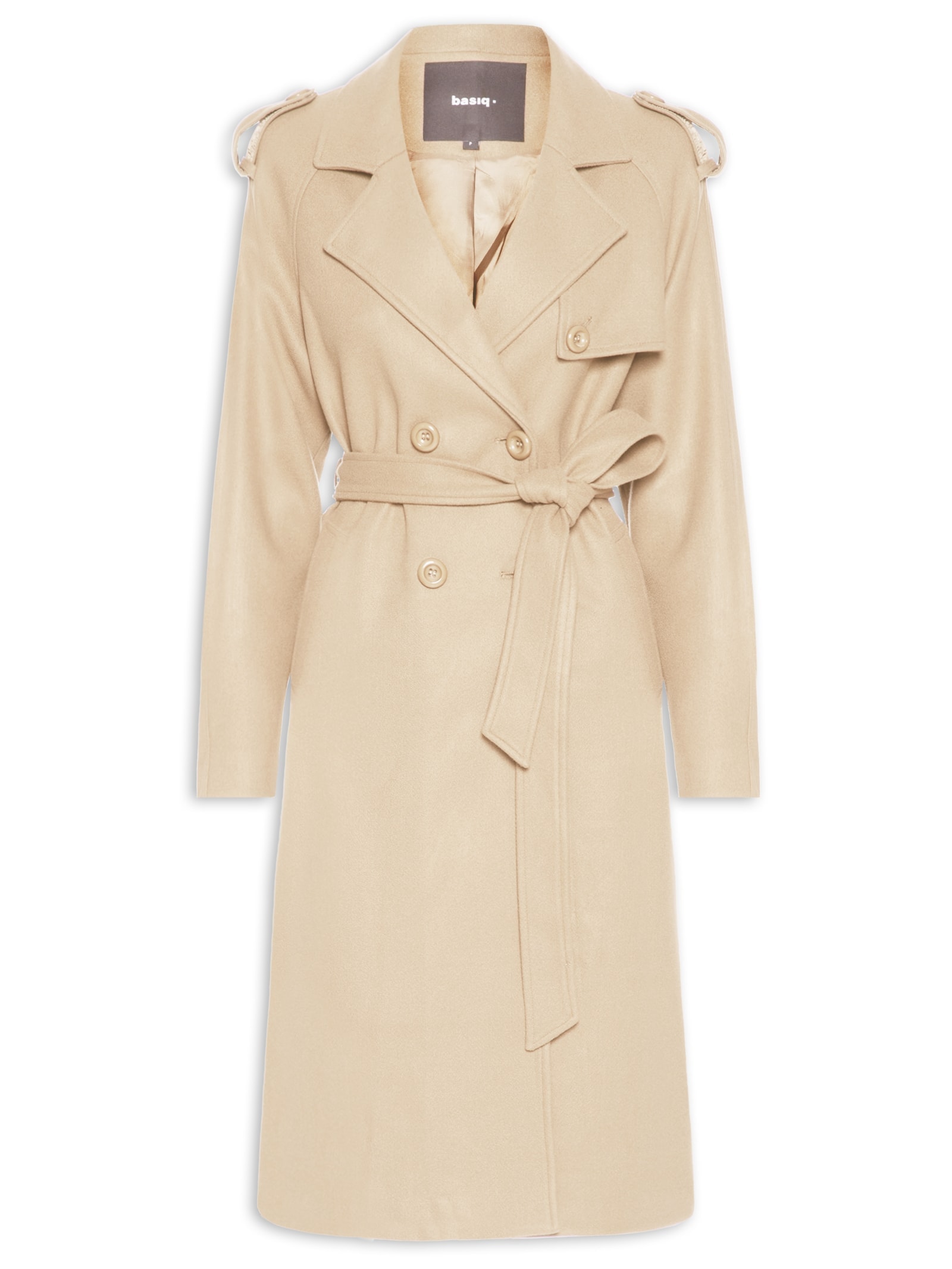 Casaco Feminino Trenchcoat Alongado Com Bolso Bege Basiq